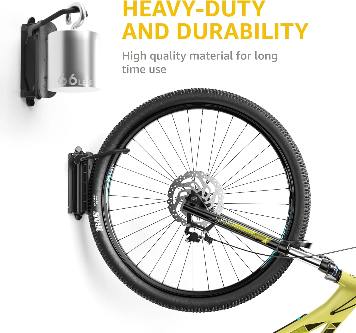 2-Pack Swivel Bike Wall Mount, Garage Bike Hangers, Holds Up to 66 lbs - Image 4