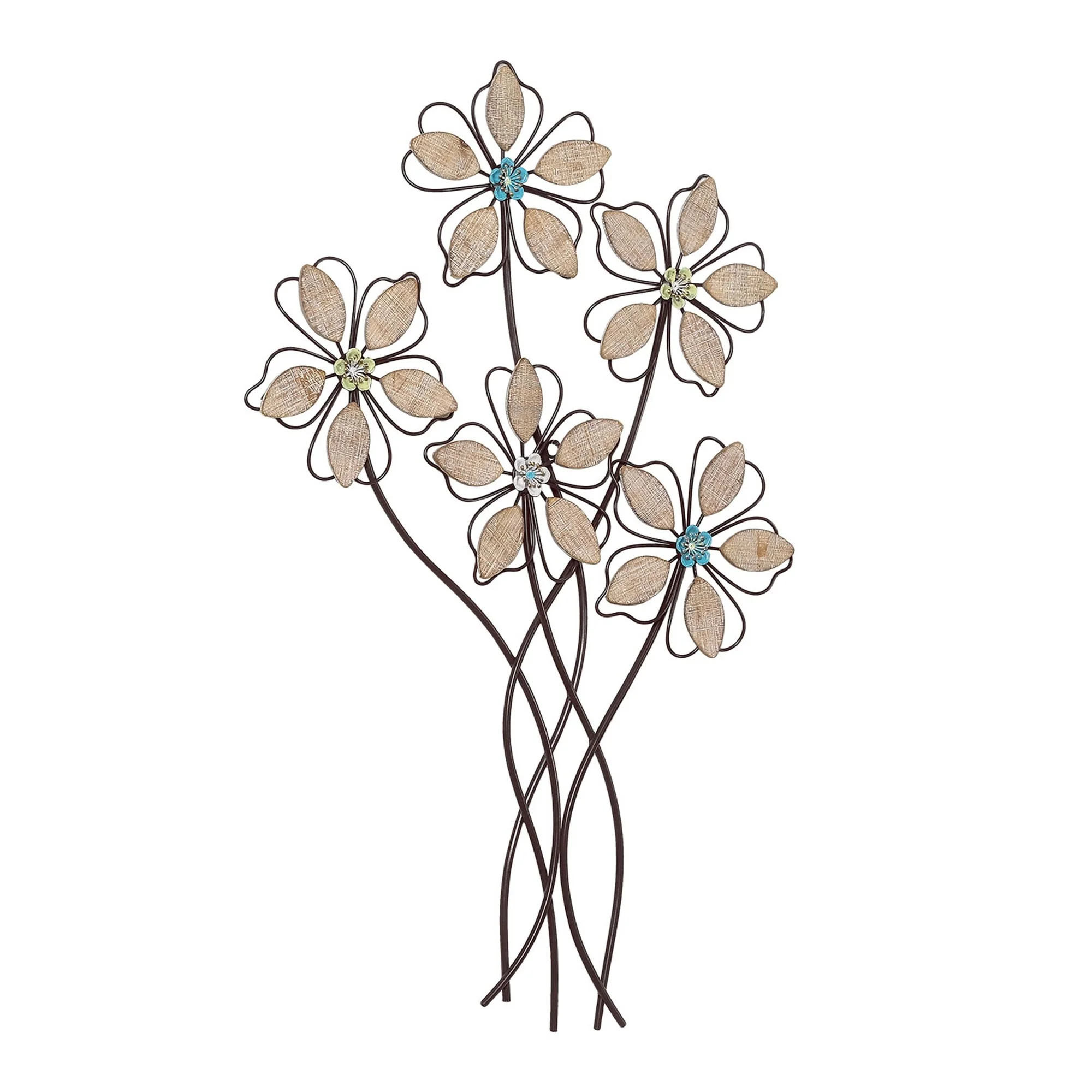 Metal Wall Decor with 5 Flowers, Decorative Floral Wall Hanging Sculpture for Living Room, Bedroom and Home Decoration - Image 3