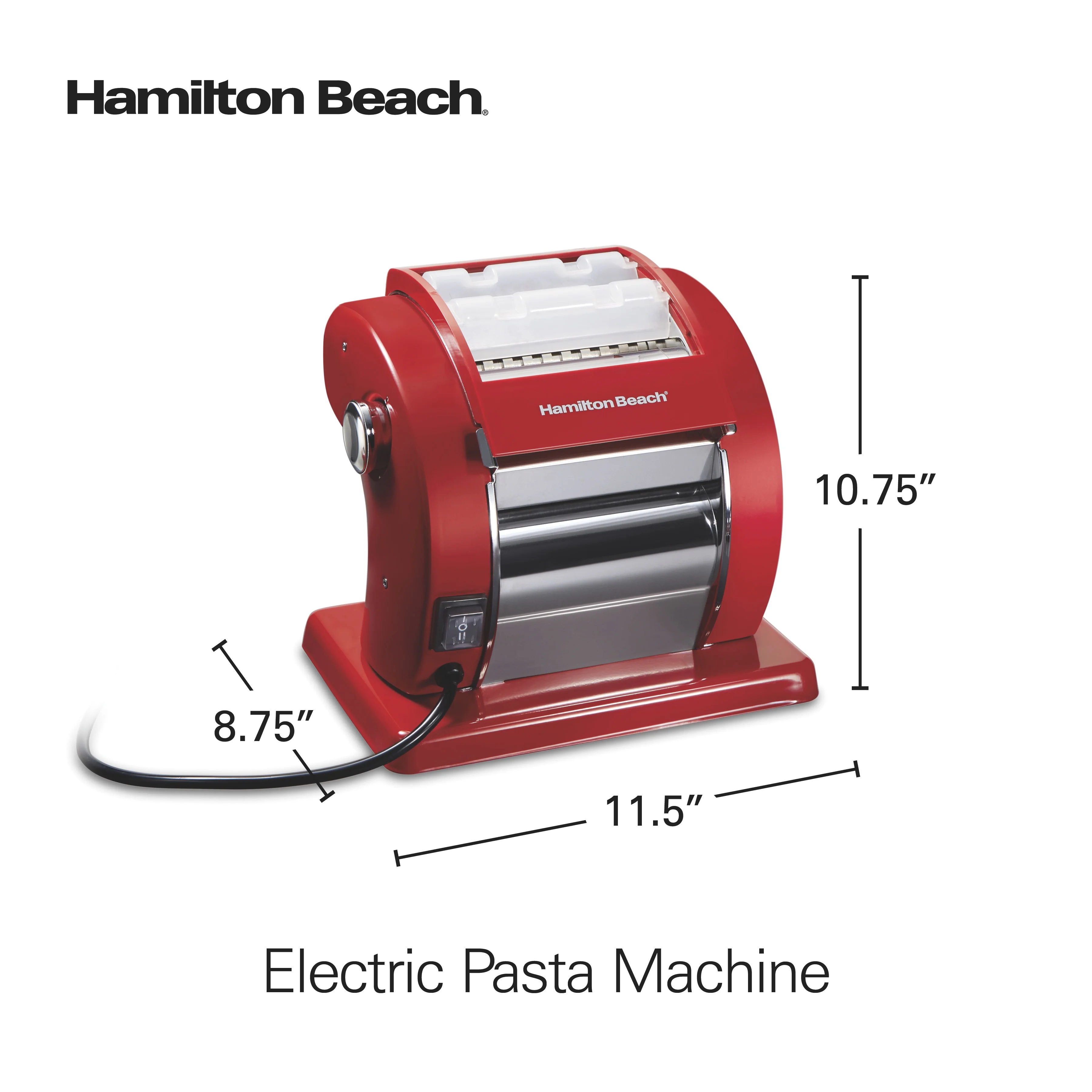 Hamilton Beach Electric Pasta Maker & Noodle Machine with 9 Adjustable Thickness Settings, Includes Spaghetti & Fettucine Cutter, Cutting Wheel, Cleaning Brush, Red - Image 8