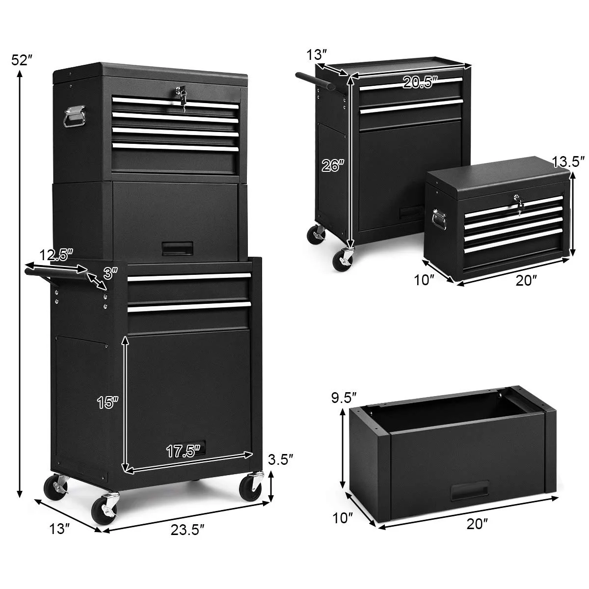 NIGSQJB 3-In-1 Tool Chest on Wheels with 6 Drawers, 52"H Tool Storage Cabinet with Auto Locking System,Detachable Top,Tool Box Organizer for Garage,Workshop,Repair Shop,DIY, Red - Image 20