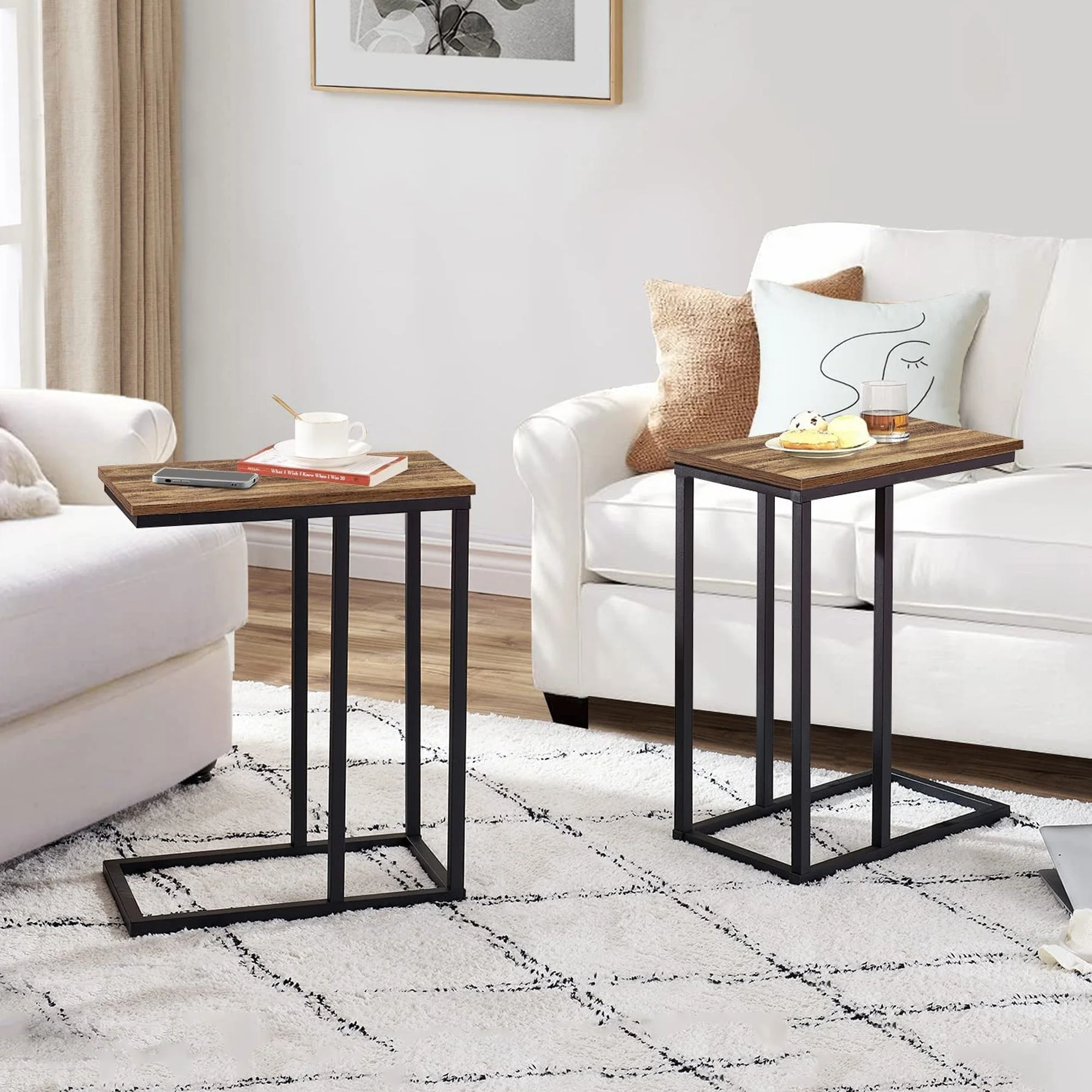 Set of 2 C-Shaped Sofa Side Tables, Small End Tables for Living Room, Bedside and TV Tray - Image 3