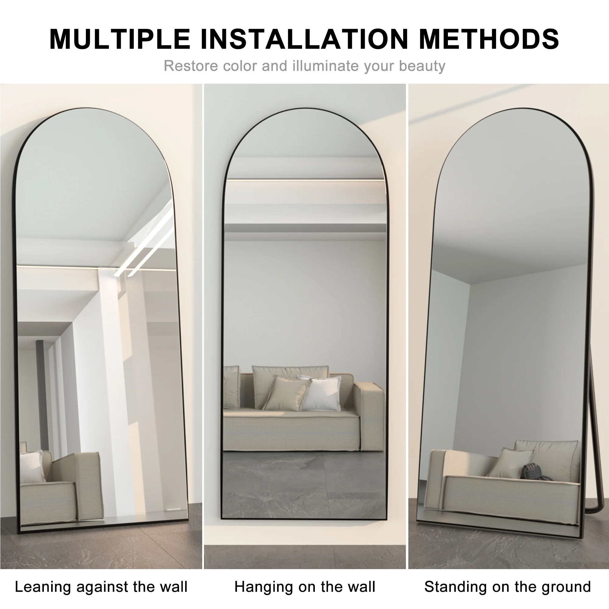 Arched Full Length Wood Floor Mirror, Full Body Standing and Wall Mounted Mirror for Bedroom, Living Room and Home Decor - Image 42