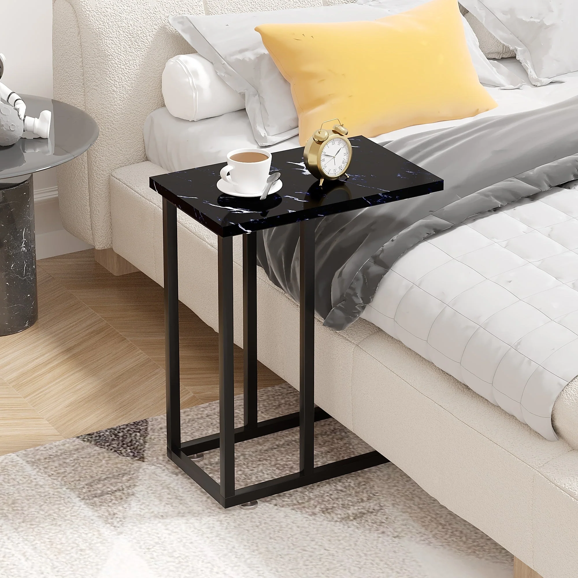 Set of 2 C-Shaped Sofa Side Tables, Small End Tables for Living Room, Bedside and TV Tray - Image 42