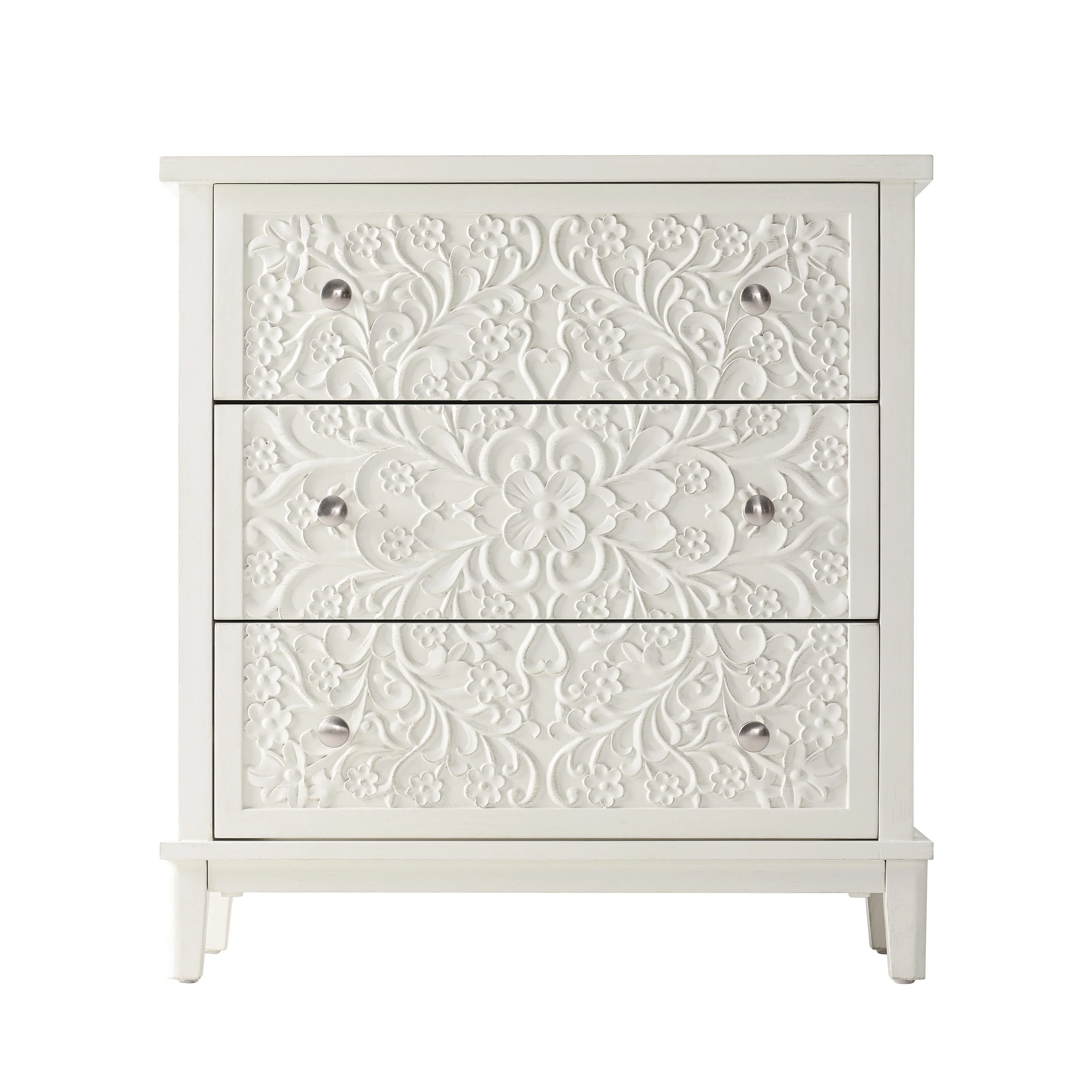 Farmhouse Fully Assembled Nightstand with 2 Drawers, Flower Motif End Table for Small Spaces - Image 21