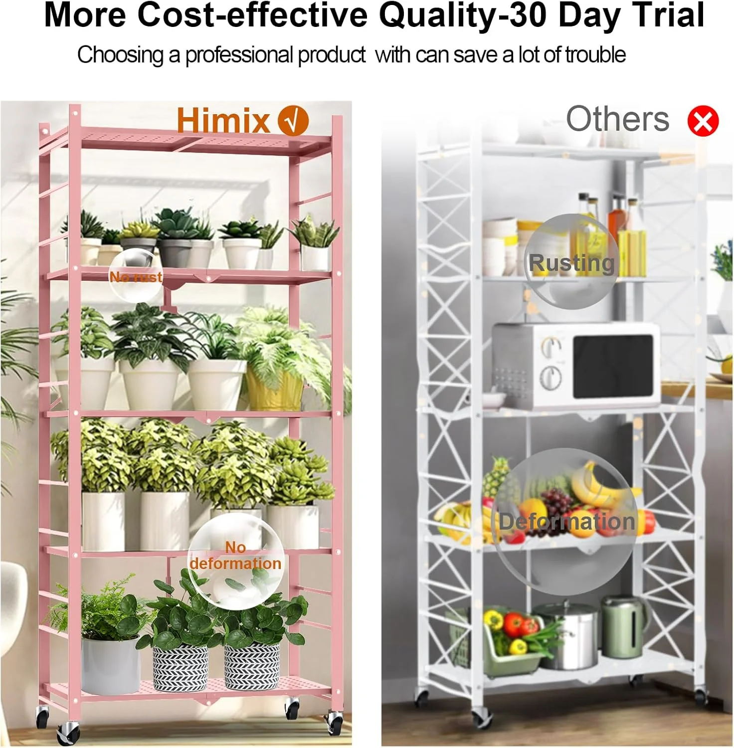 Storage Shelves with 20 Hooks, 4-Tier Foldable Shelves for Storage, Folding Shelf Unit Pantry Shelves with Wheels, Metal Shelving Storage Rack Shelf for Kitchen Garage Home, Black - No Assembly - Image 37