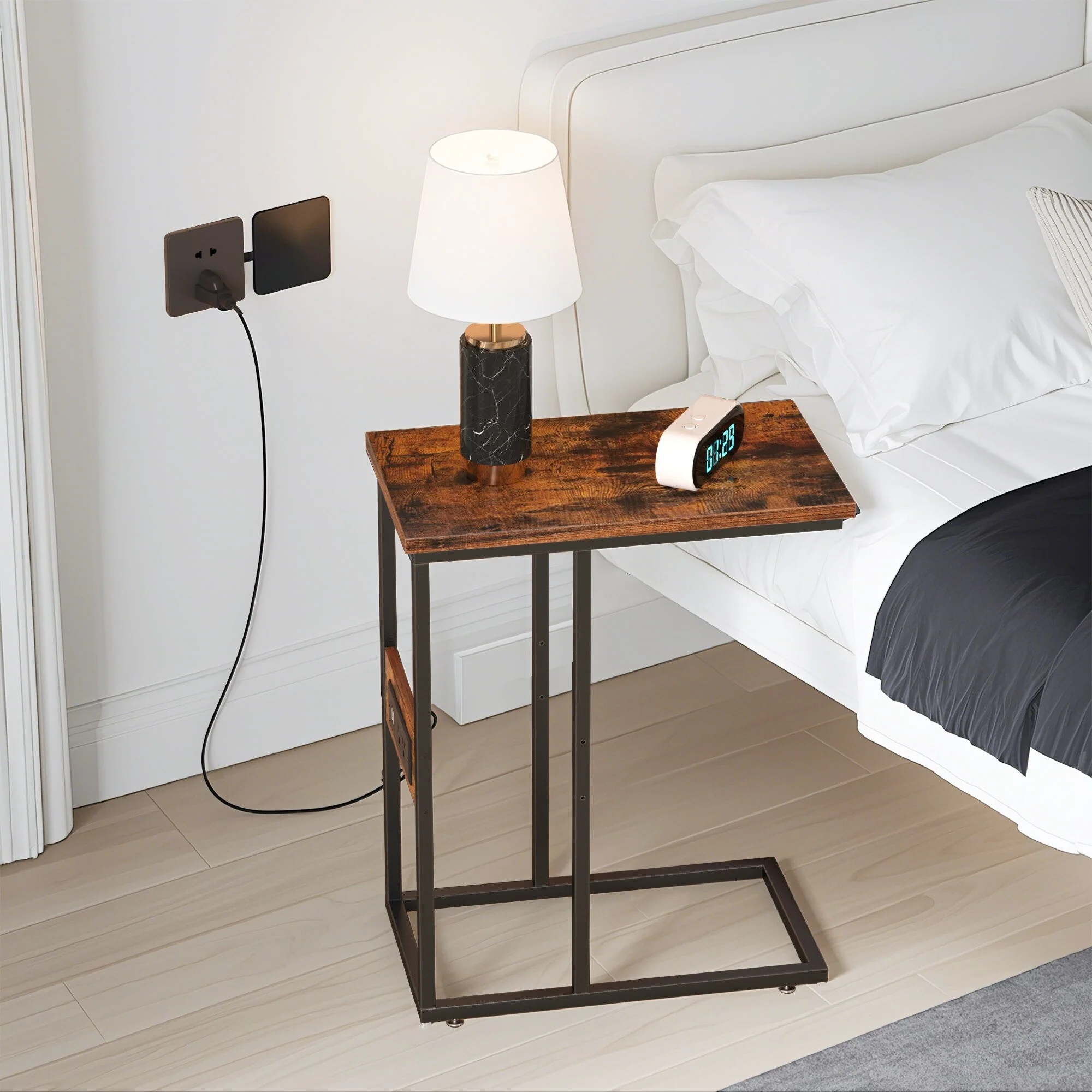 Set of 2 C-Shaped Sofa Side Tables, Small End Tables for Living Room, Bedside and TV Tray - Image 58