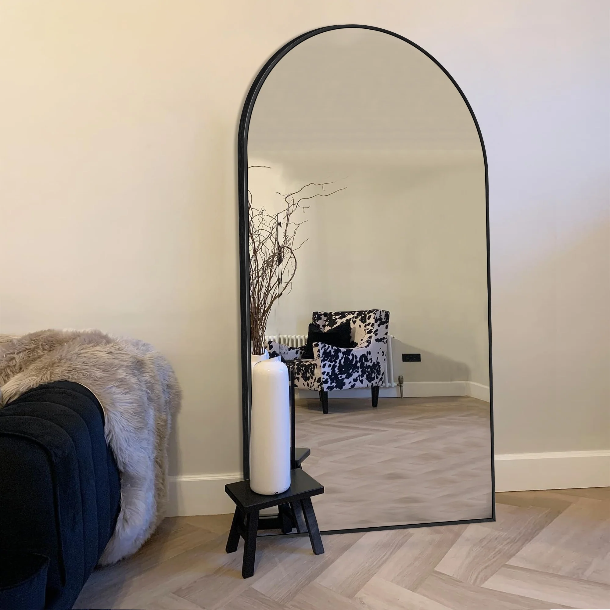 Modern Arched Full Length Floor Mirror, Aluminum Alloy Frame Standing Full Body Mirror - Image 72