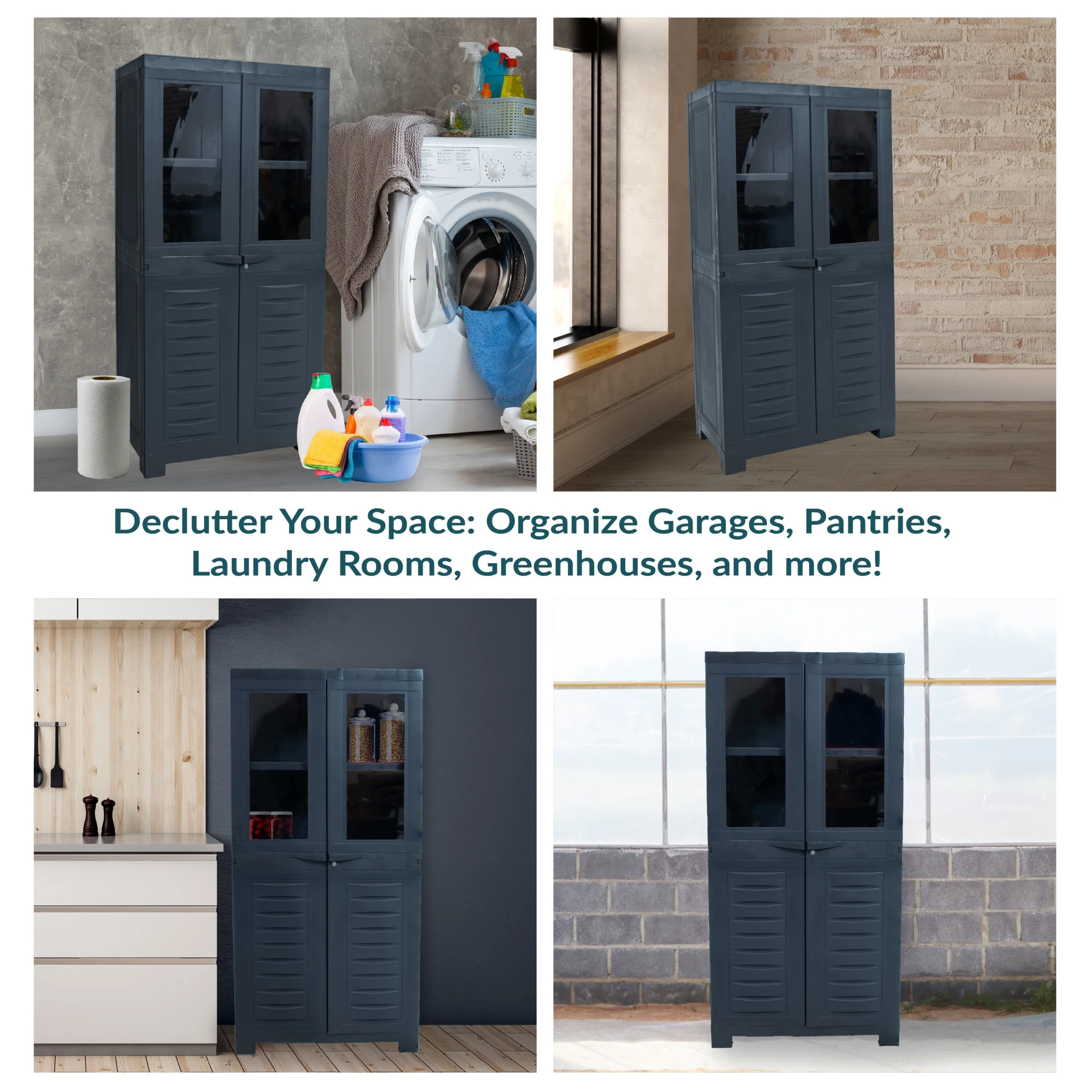 Sunnydaze Lockable Adjustable 48.75" Plastic 3-Shelf Freestanding Garage Storage Cabinet, Charcoal - Image 4