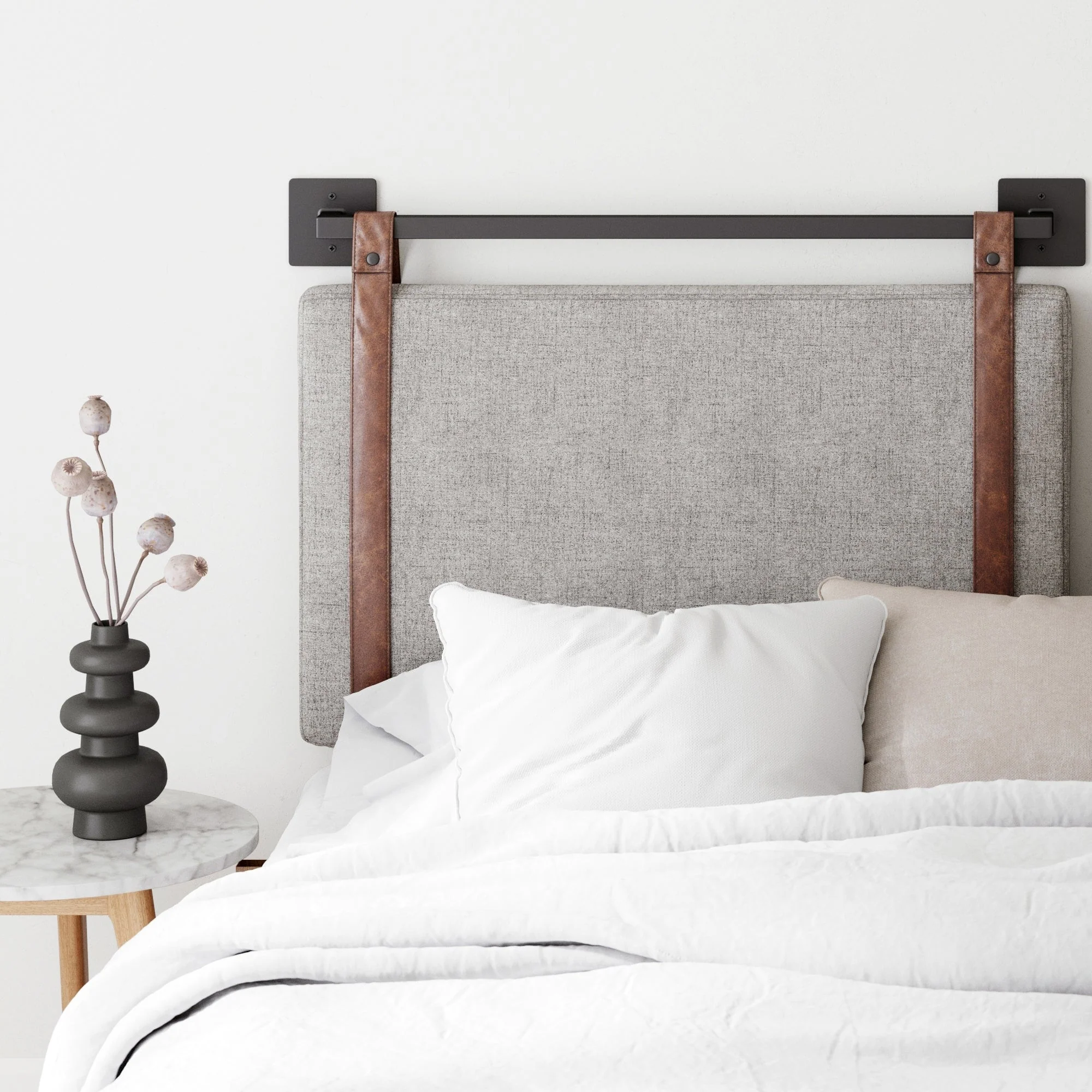 Wall Mount Upholstered Headboard with Metal Rail - Modern Bedroom Headboard - Image 28