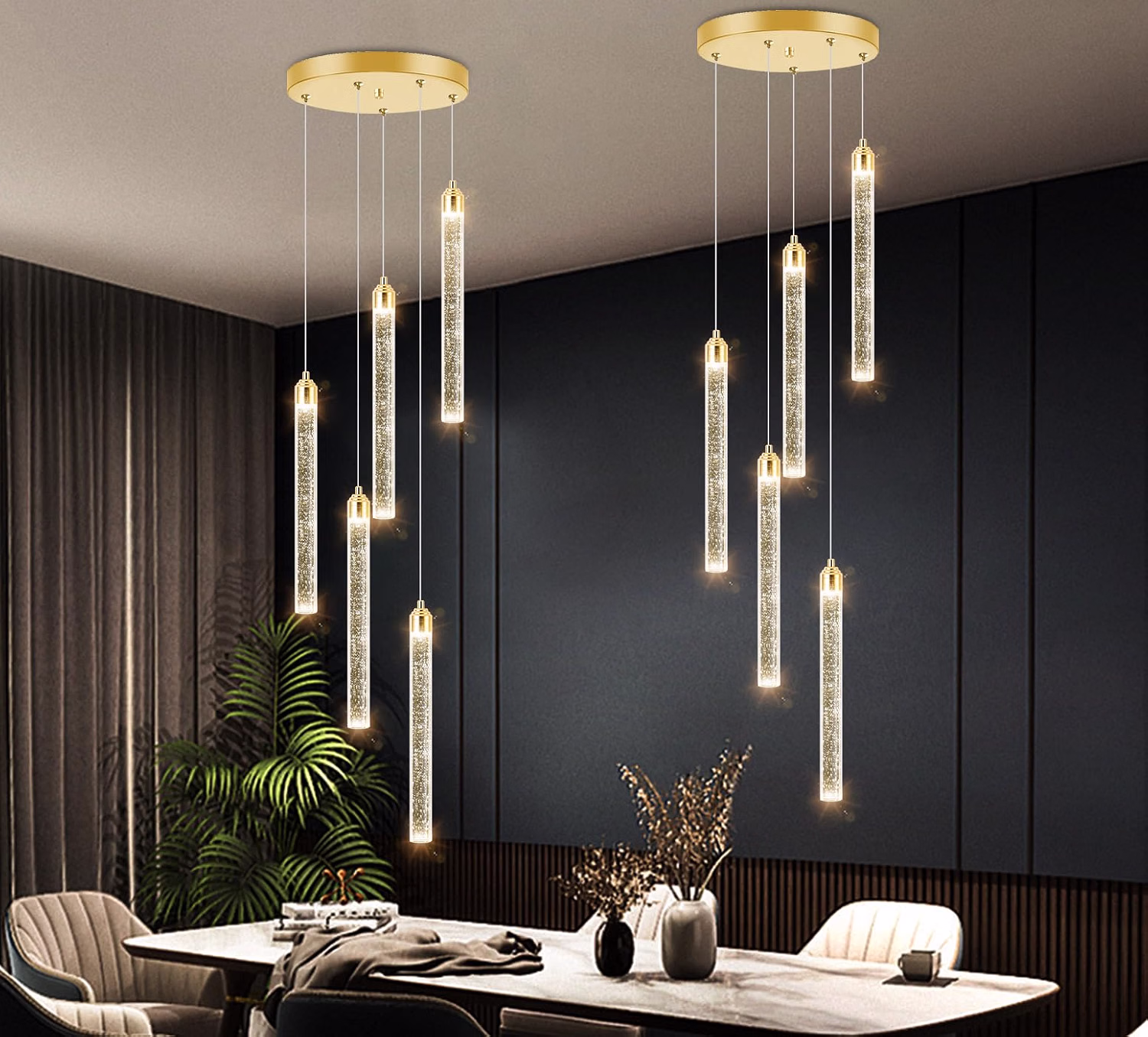 Modern Crystal Pendants Lighting Mini Chandelier for Kitchen Island LED Dimmable Ceiling Handing Lighting Adjustable Flush Mount Ceiling Light for Dining Room Hallway - Image 2