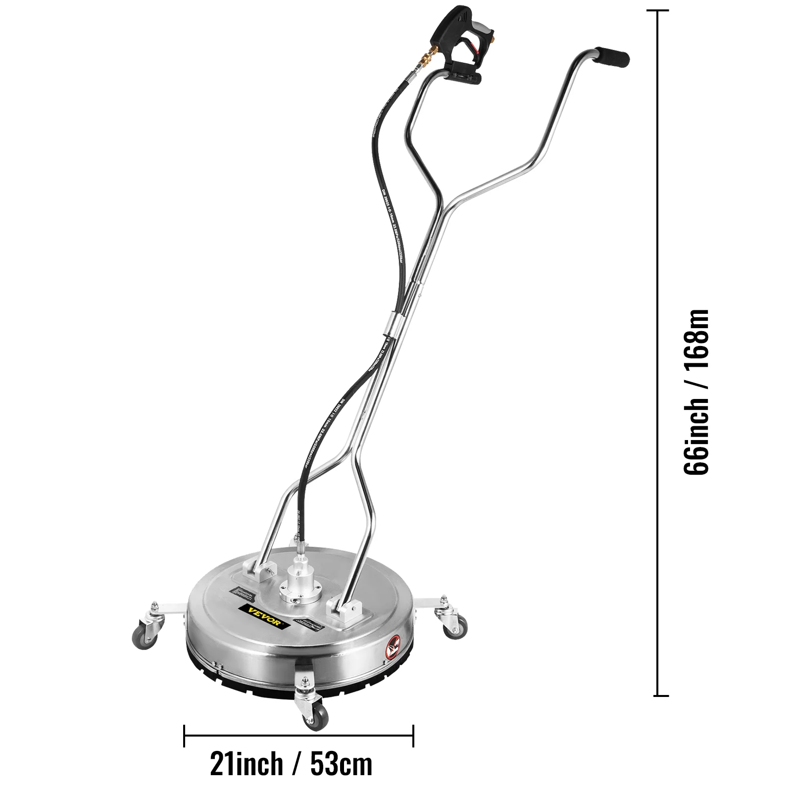 VEVOR 21" Surface Cleaner Pressure Flat Surface Cleaning 4000 PSI Max Working Pressure Flat Surface Cleaner Stainless Steel Rotating Surface Cleaner with 3 Nozzle Front Spray Bar - Image 4