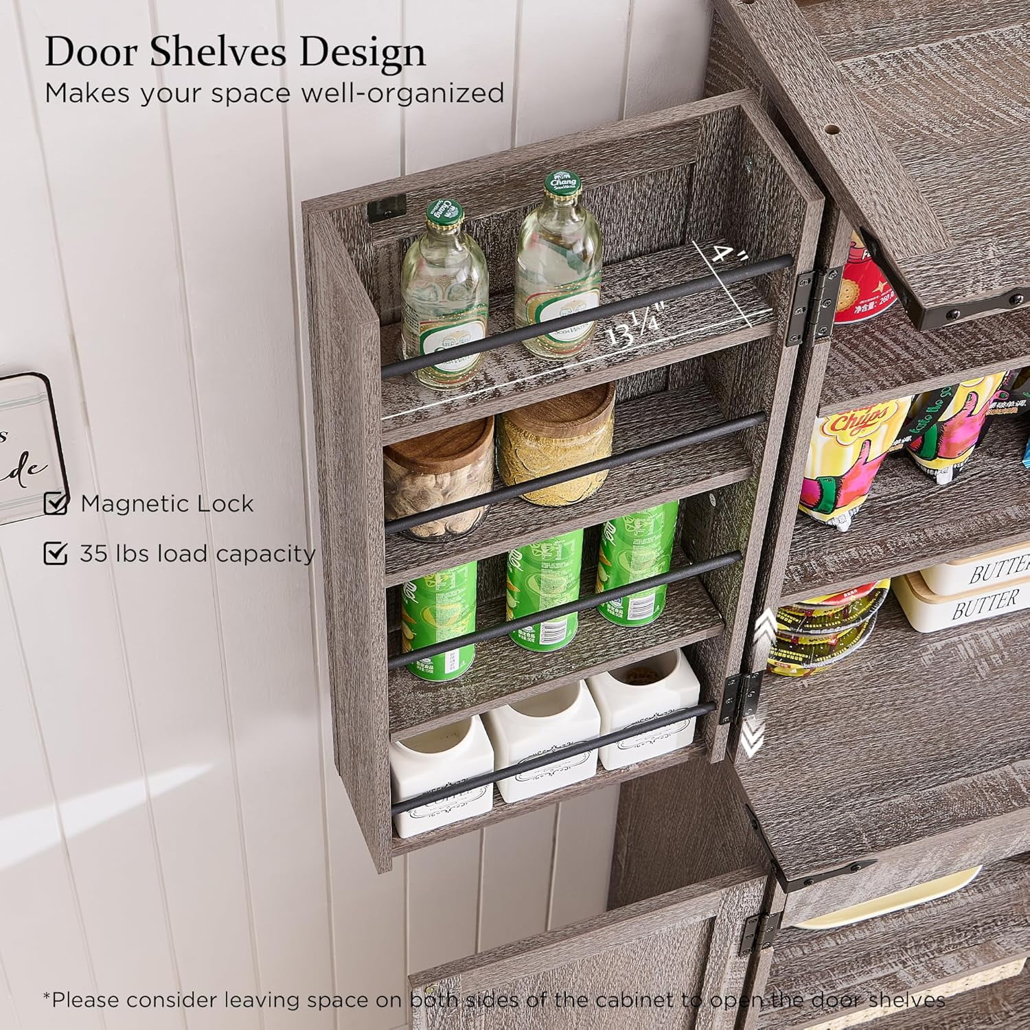 47" Kitchen Pantry, Farmhouse Storage Cabinet with Barn Doors, Organizer and Adjustable Shelves, Rustic Wood Cupboard for Kitchen, Dining Room, Bathroom and Hallway, Black - Image 24