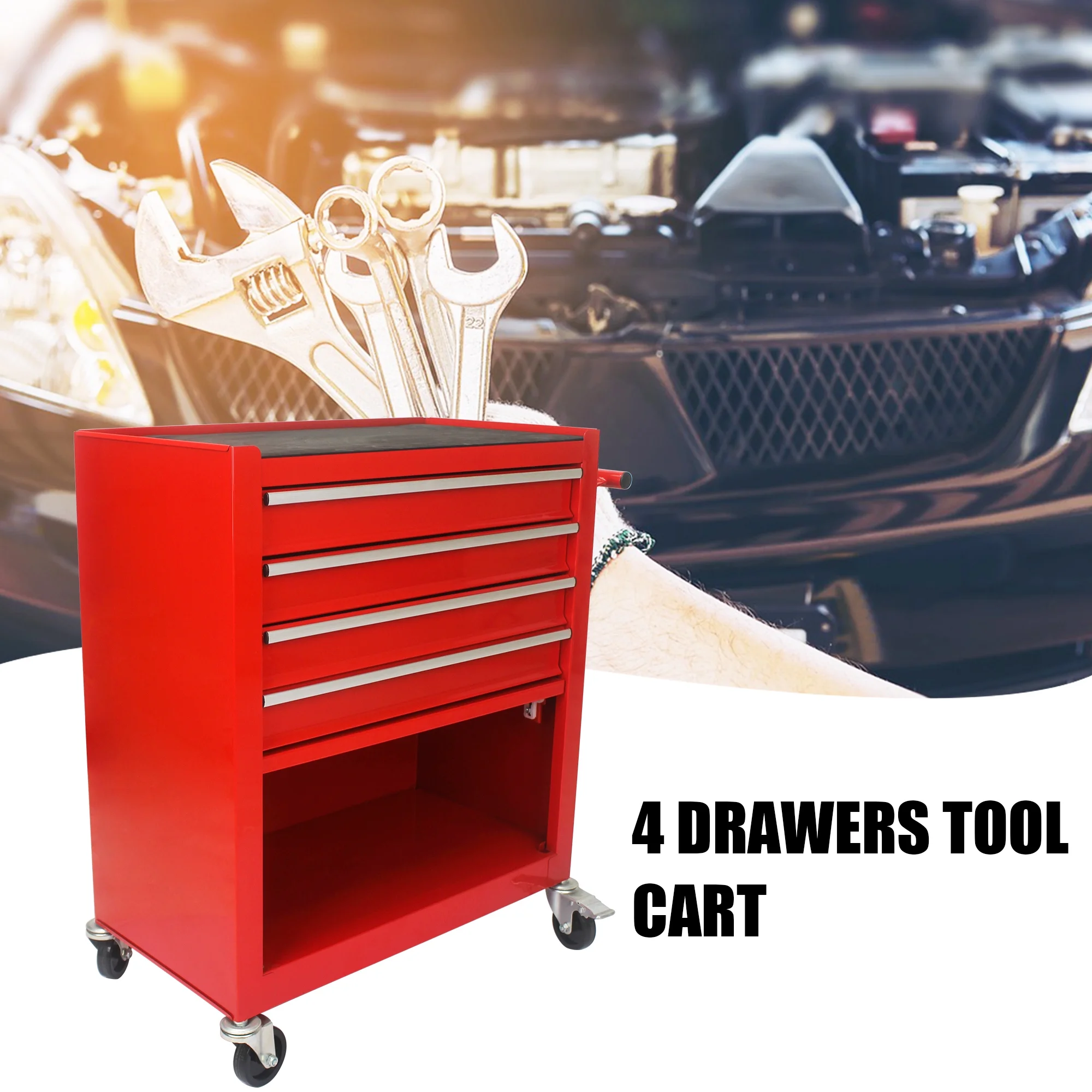 4 Drawers Multifunctional Tool Cart with Wheel Steel Tool Chest Storage Cabinet - Image 12