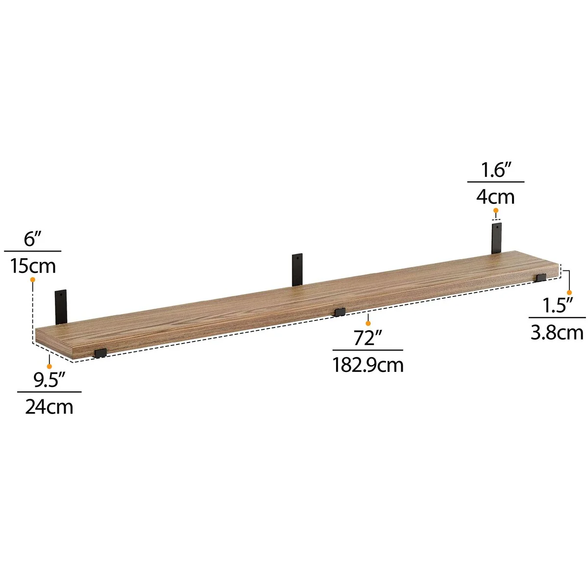 72 Inch Floating Wood Wall Shelves, Set of 2 Burnt Wood Display and Storage Shelves for Home Decor - Image 4