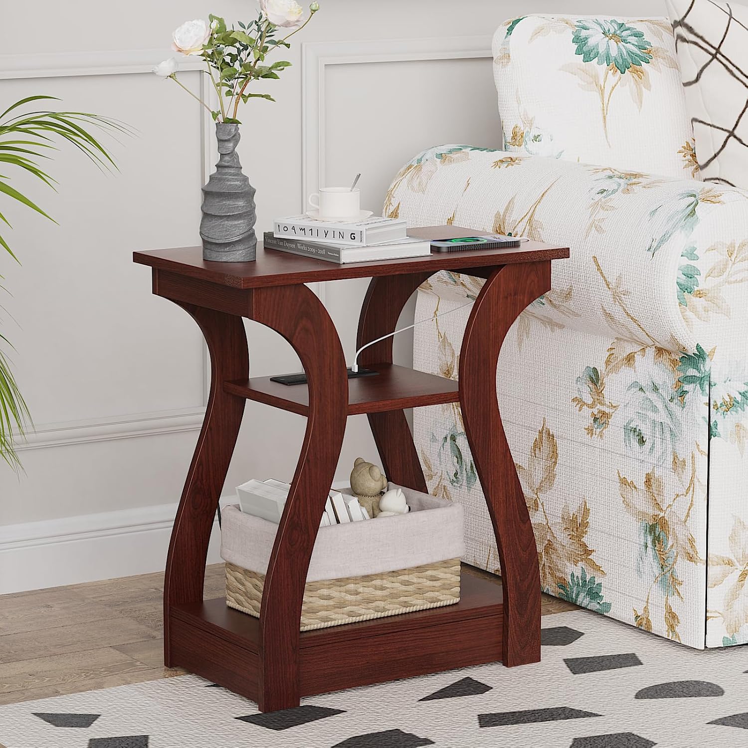 End Tables Living Room Set of 2 with Charging Station, Grey - Image 5