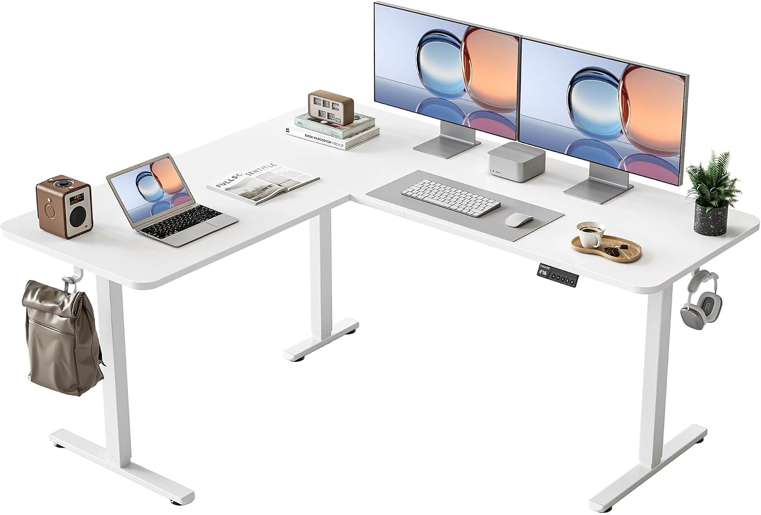 L Shaped Standing Desk Adjustable Height, 63 x 55 Inches Electric Corner Standing Desk, Black - Image 3