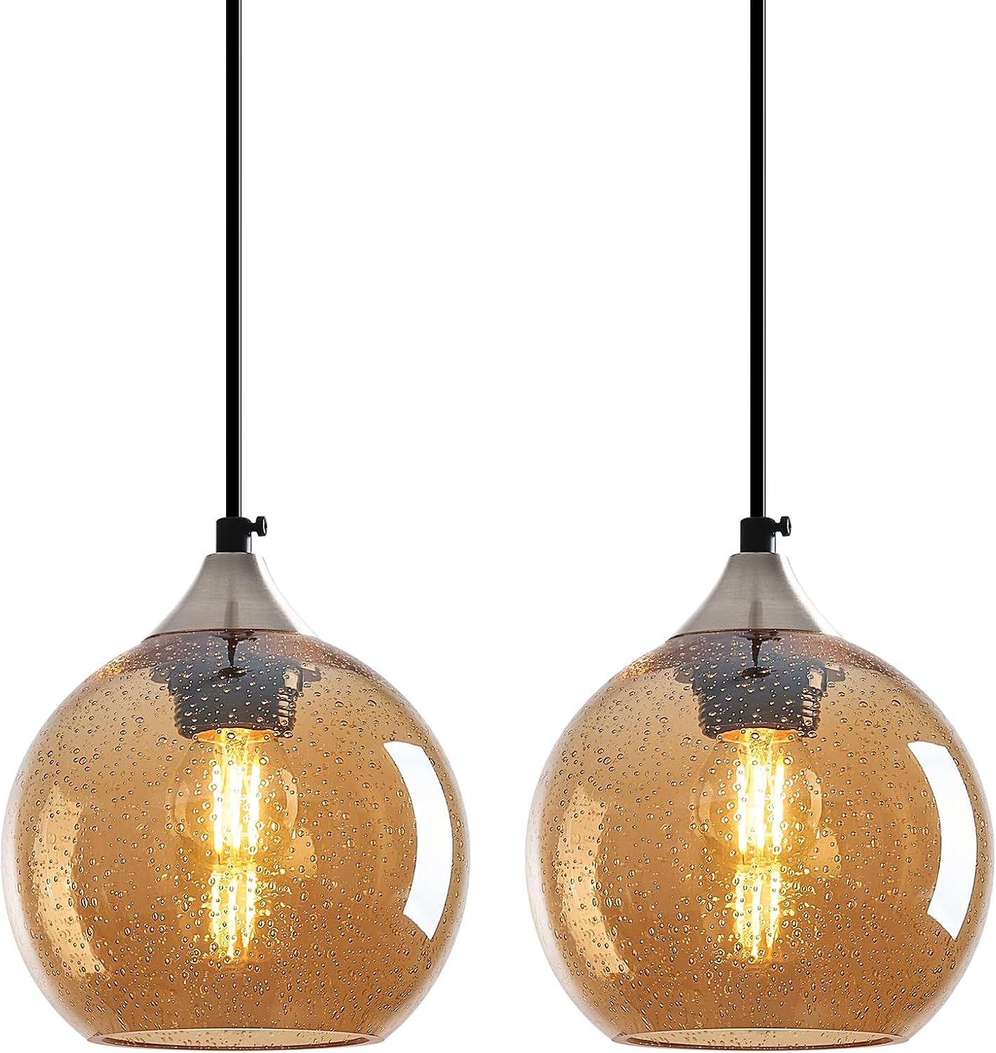 Amber Pendant Lights Kitchen Island 3 Pack, 5.9 in Seeded Glass Globe - Image 58