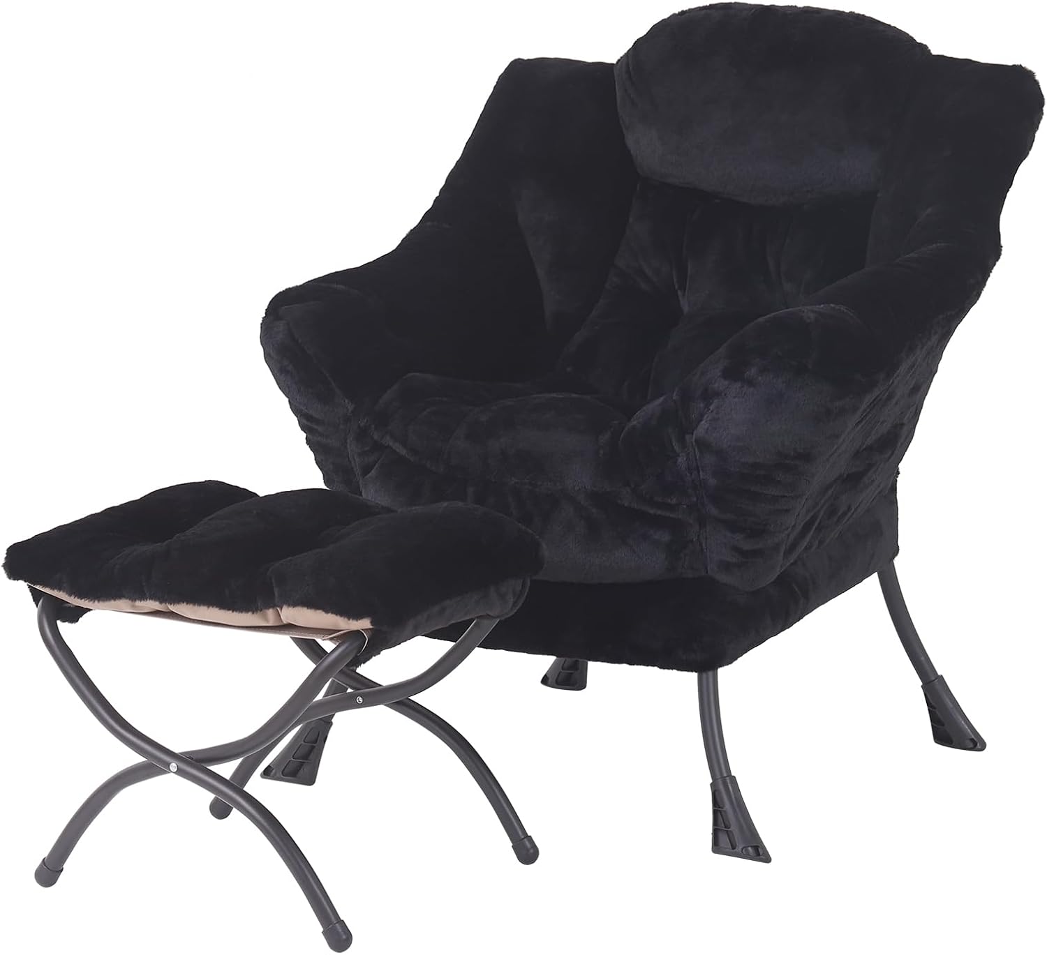 Lazy Chair with Ottoman, Reading Chair with Footrest, Dark Grey - Image 17