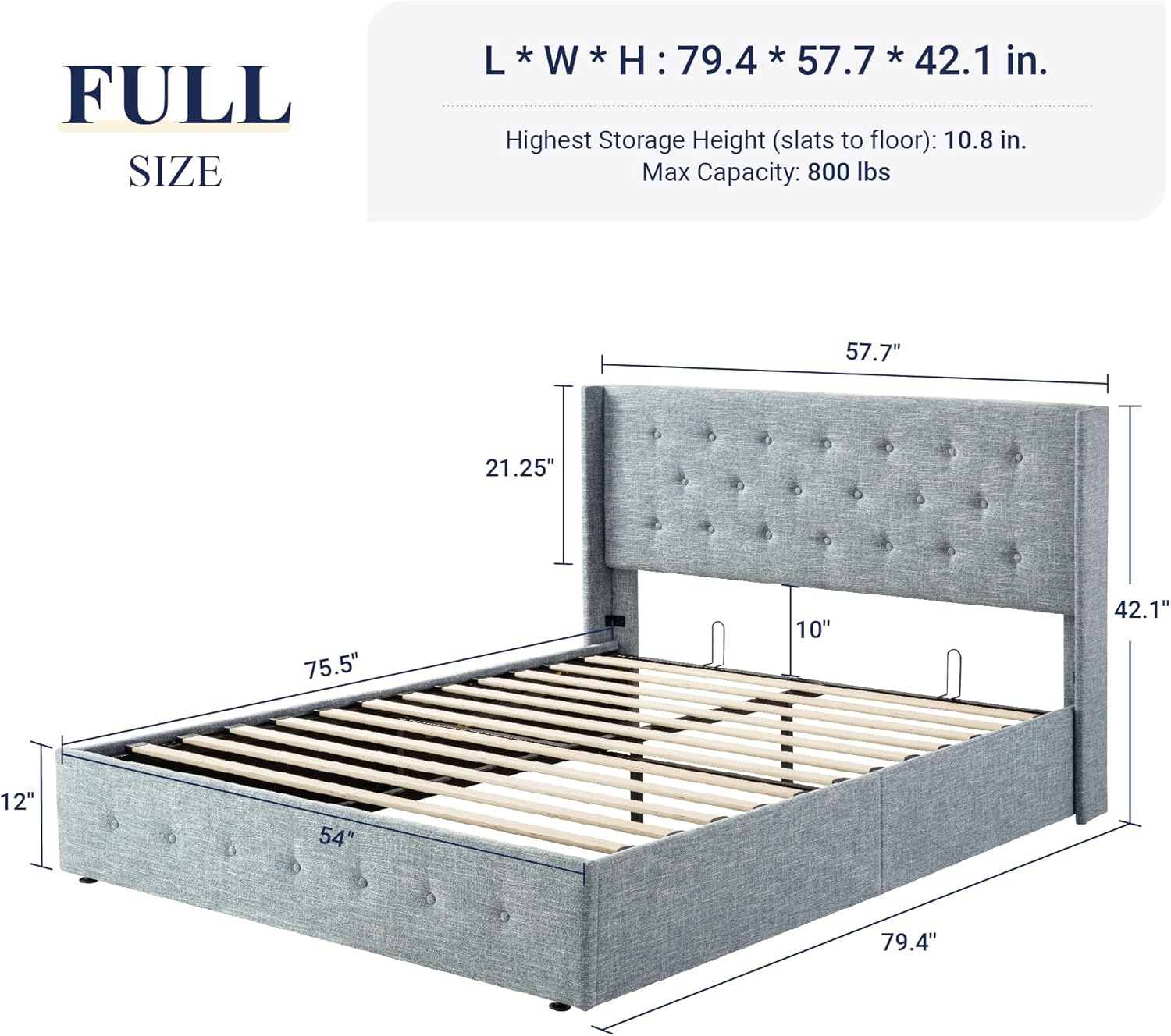 Queen Size Lift Up Storage Bed with Wingback Headboard, Upholstered Platform Bed Frame with Hidden Storage - Image 186