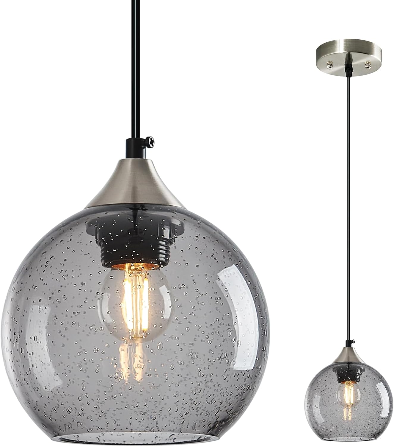 Amber Pendant Lights Kitchen Island 3 Pack, 5.9 in Seeded Glass Globe - Image 4