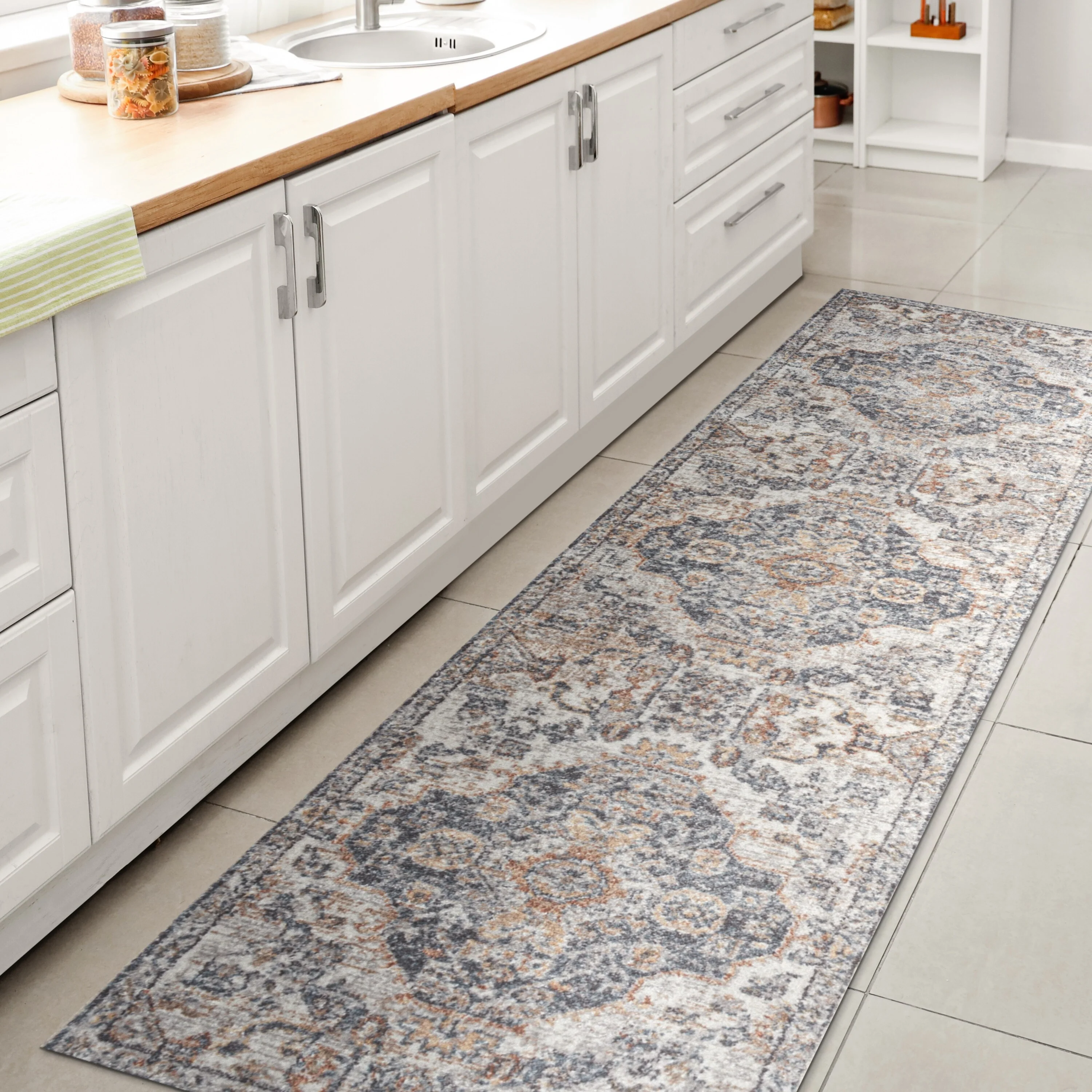 Bohemian Medallion Low-Pile Machine-Washable Area Rug, Cream and Terra - Image 38