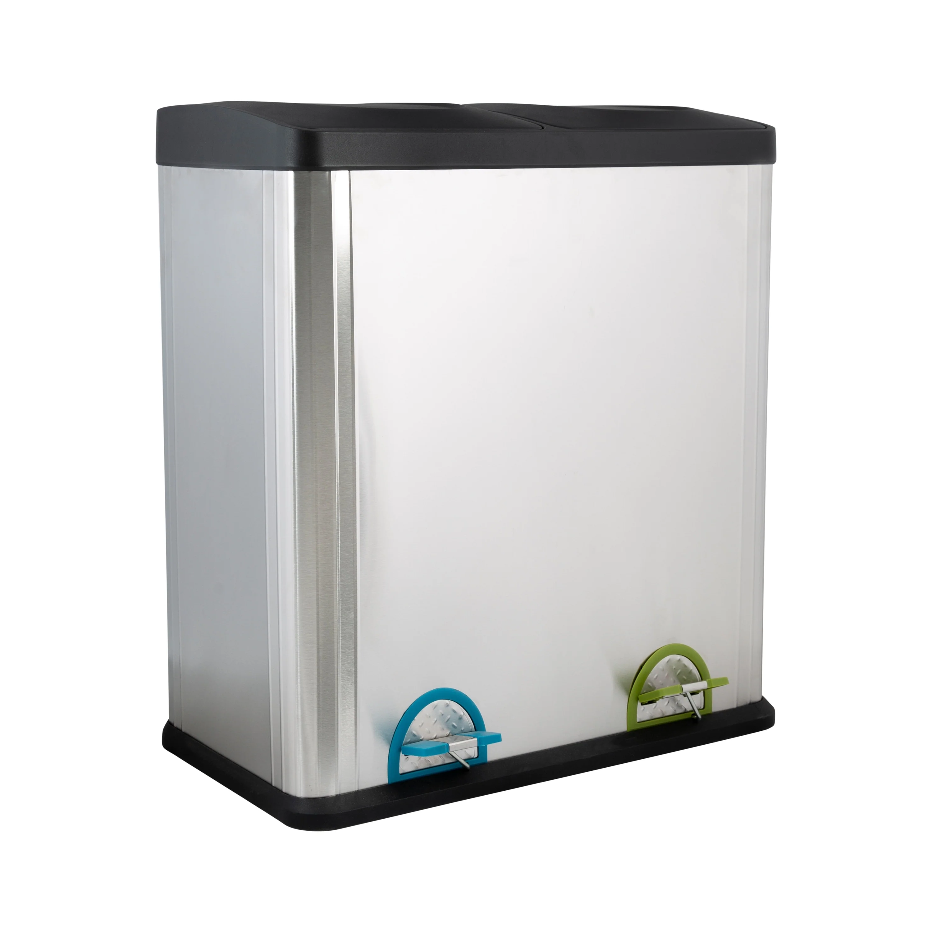 60L 2 Compartment Stainless Steel Recycling Bin, Dual Section Trash Sorter Container for Kitchen, Home & Office