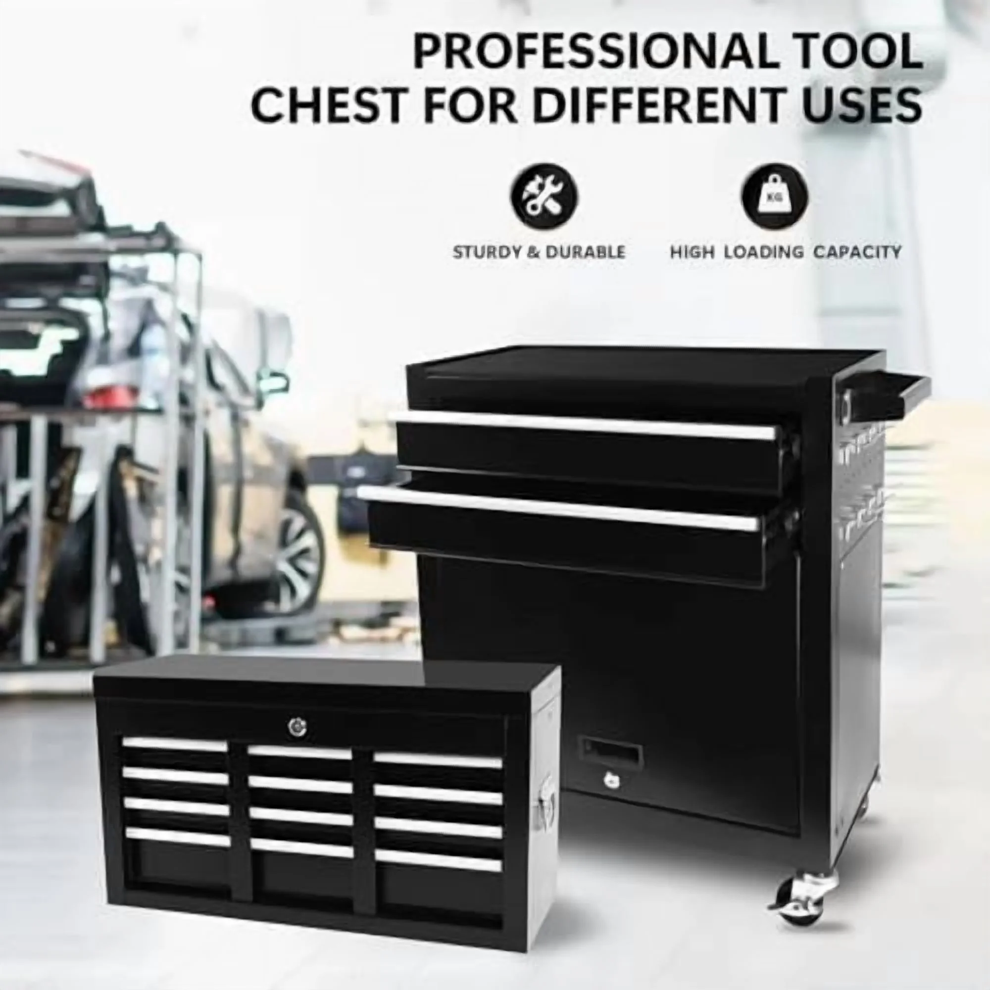 8-Drawer Rolling Tool Chest with Detachable Top Tool Box, Lockable Metal Tool Cabinet, and Liner, Heavy-Duty Storage Organizer with Wheels and 6 Hooks for Garage, Workshop, Green - Image 13