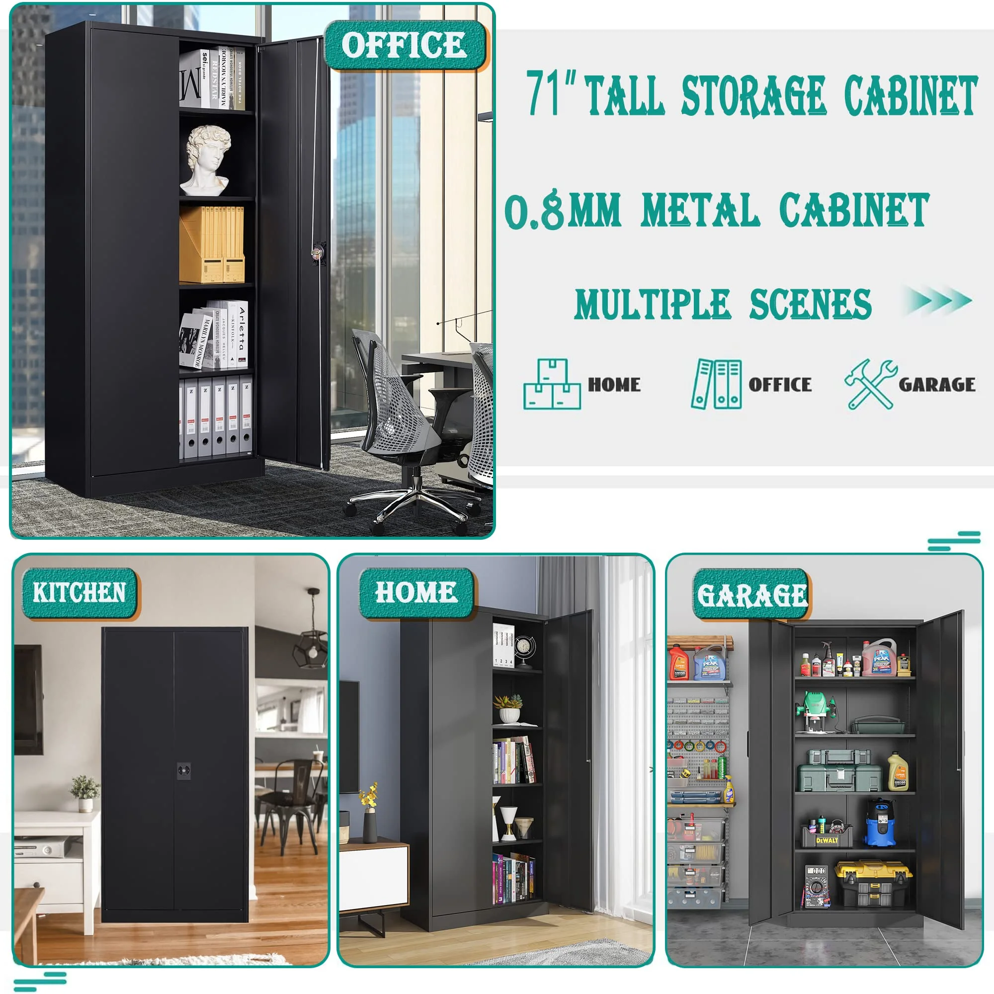STANI Metal Garage Storage Cabinets with Lock Door and Adjustable Shelves, Steel Tool Cabinets for Home,Office,Warehouse Organisieren - Image 2