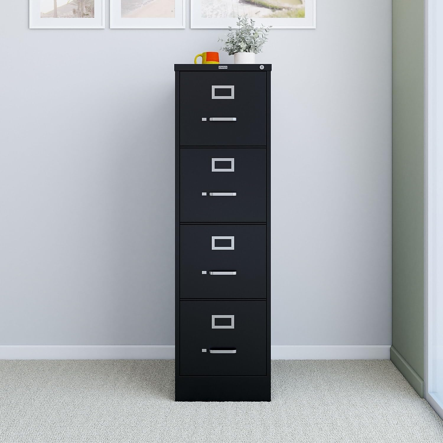 4-Drawer Lockable File Cabinet, Black - Image 2