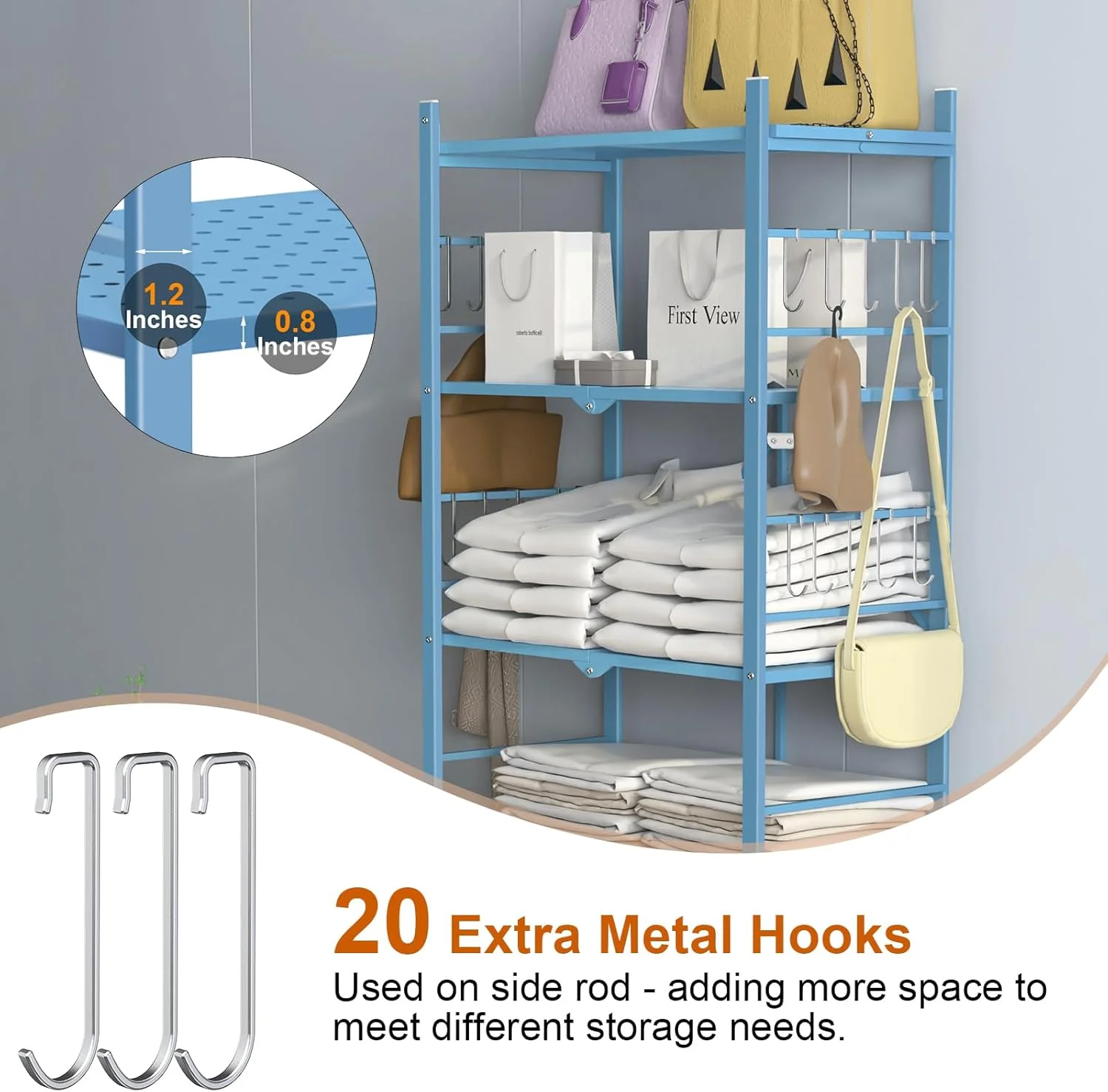 Storage Shelves with 20 Hooks, 4-Tier Foldable Shelves for Storage, Folding Shelf Unit Pantry Shelves with Wheels, Metal Shelving Storage Rack Shelf for Kitchen Garage Home, Black - No Assembly - Image 17