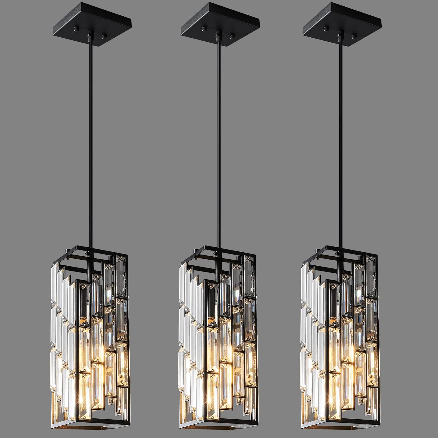 Black Pendant Lighting, Modern Pendant Light, Mini Crystal Chandeliers, Adjustable Pendant Light Fixture for Kitchen Island, Dining Room & Bedroom (3 Pack) - Image 12