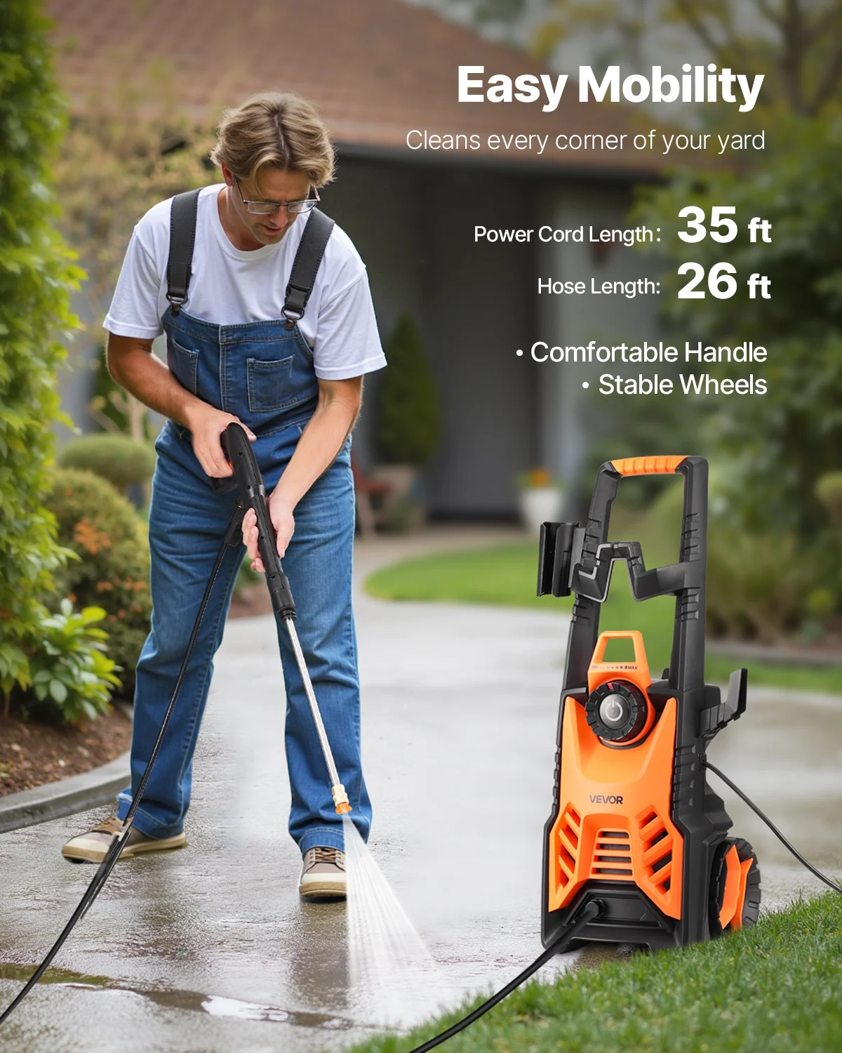 VEVOR Electric Pressure Washer, Max 4500 Psi and 3.2 GPM with Pressure Adjustment, High Power Pressure Cleaning Machine with 4 Quick Connect Nozzles - Image 4