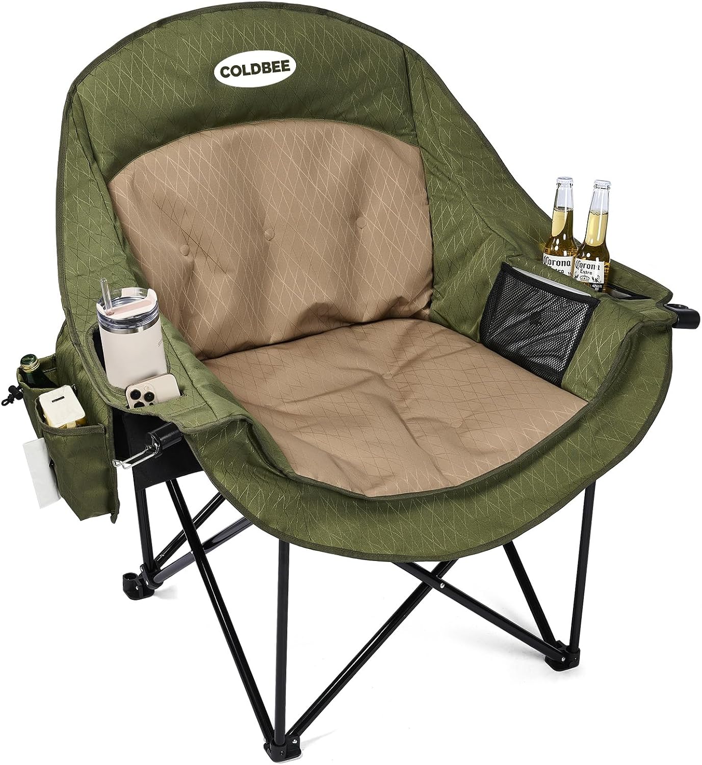 2PCS Oversized Camping Chairs, Heavy Duty Padded, Thick Headrest, Black - Image 5