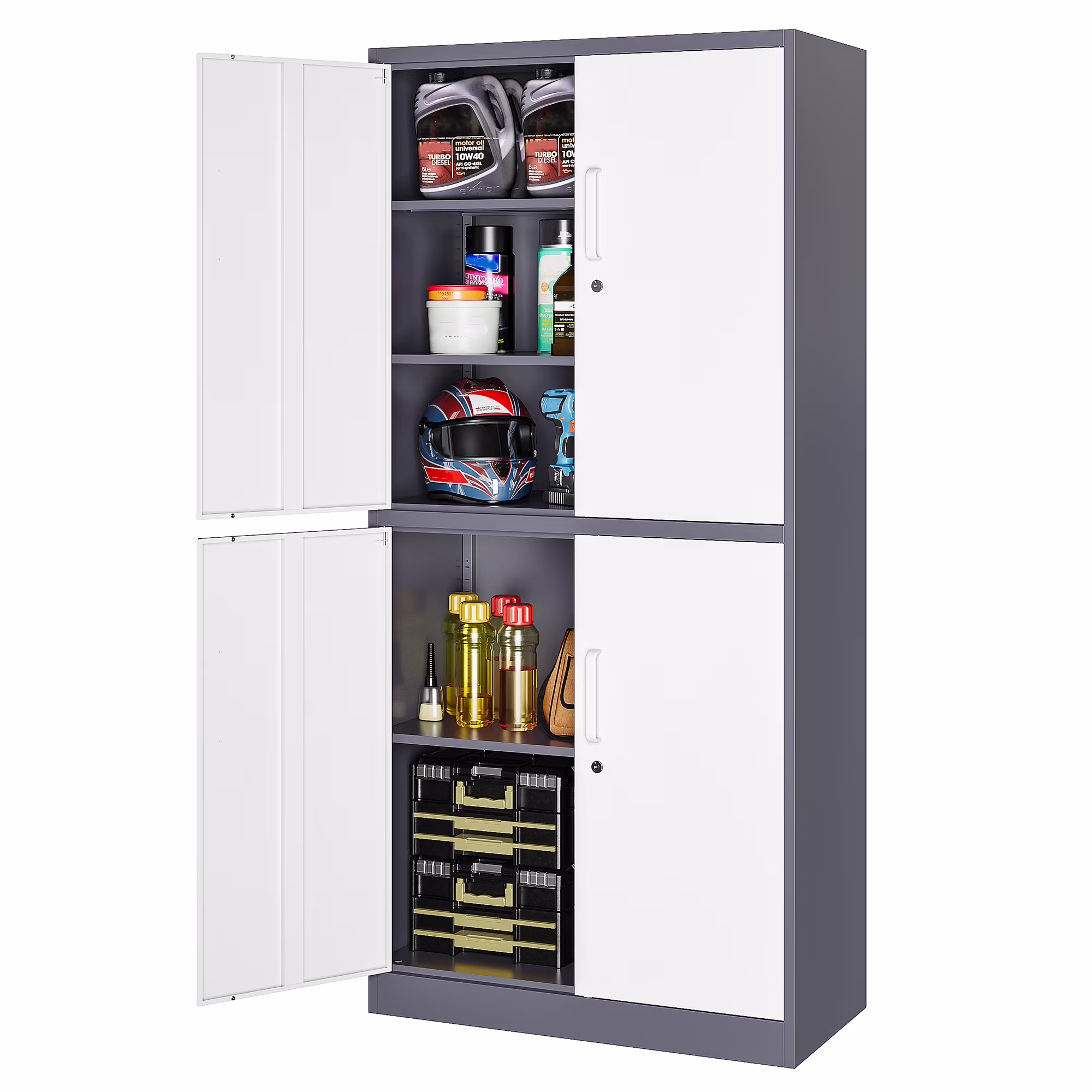AUHUP 73" Rolling Garage Storage Cabinets with 3 Adjustable Shelves, Metal Storage Cabinet with Wheels, Black Gray Tool Cabinet for Garage,Home,Warehouse,Workshop - Image 4