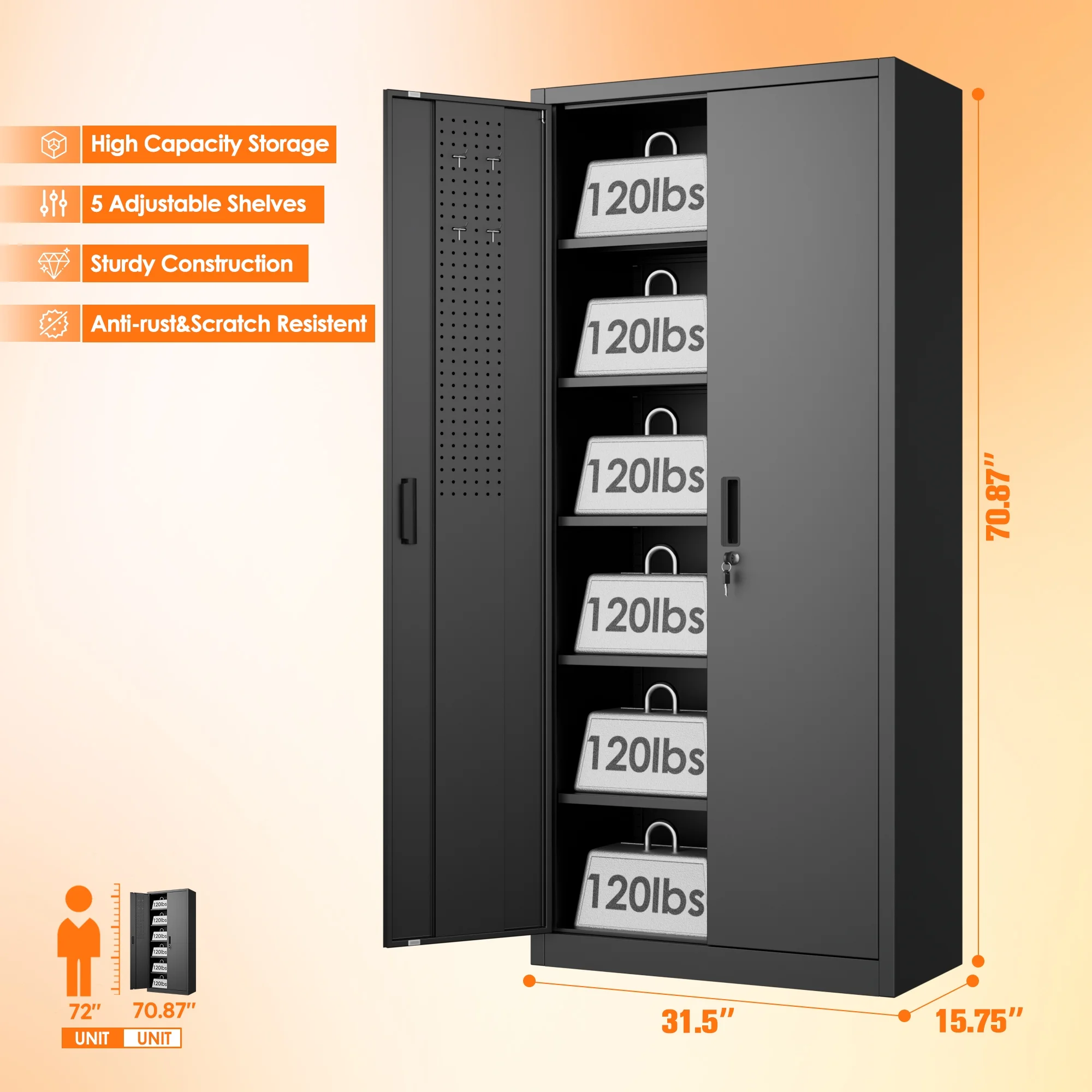 Aobabo Metal Storage Cabinet with Lock & Pegboard,Garage Storage Cabinet with 5 Adjustable Shelves,Tool Storage Cabinets for Home Office Garage,Assembly Required,Black - Image 66