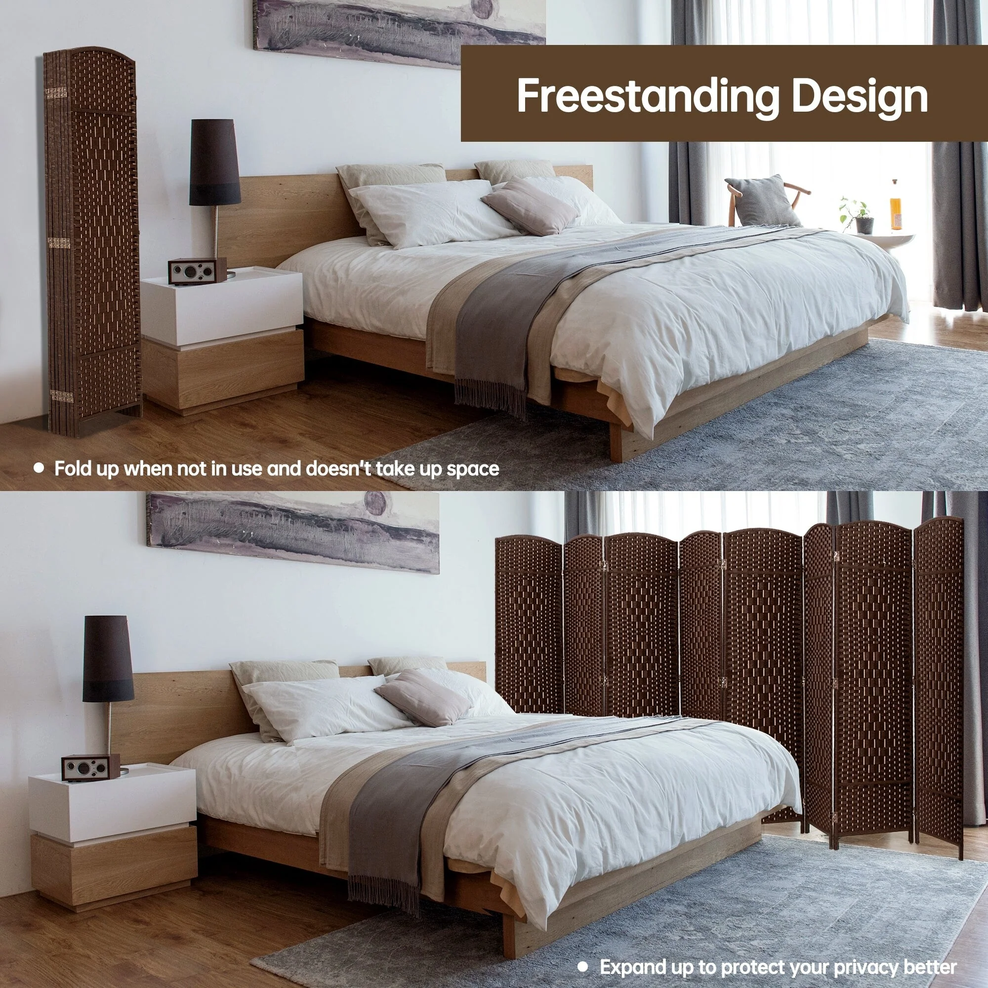 6 FT Tall Woven Fiber Room Divider, Freestanding Folding Privacy Screen - Image 20