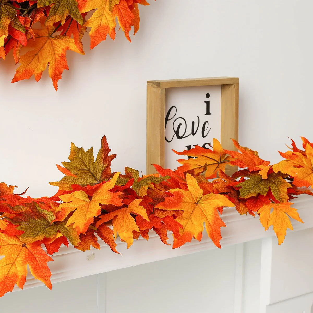 Thanksgiving LED Lighted Fall Maple Leaf Wreath and Garland - Autumn Home Decor - Image 10