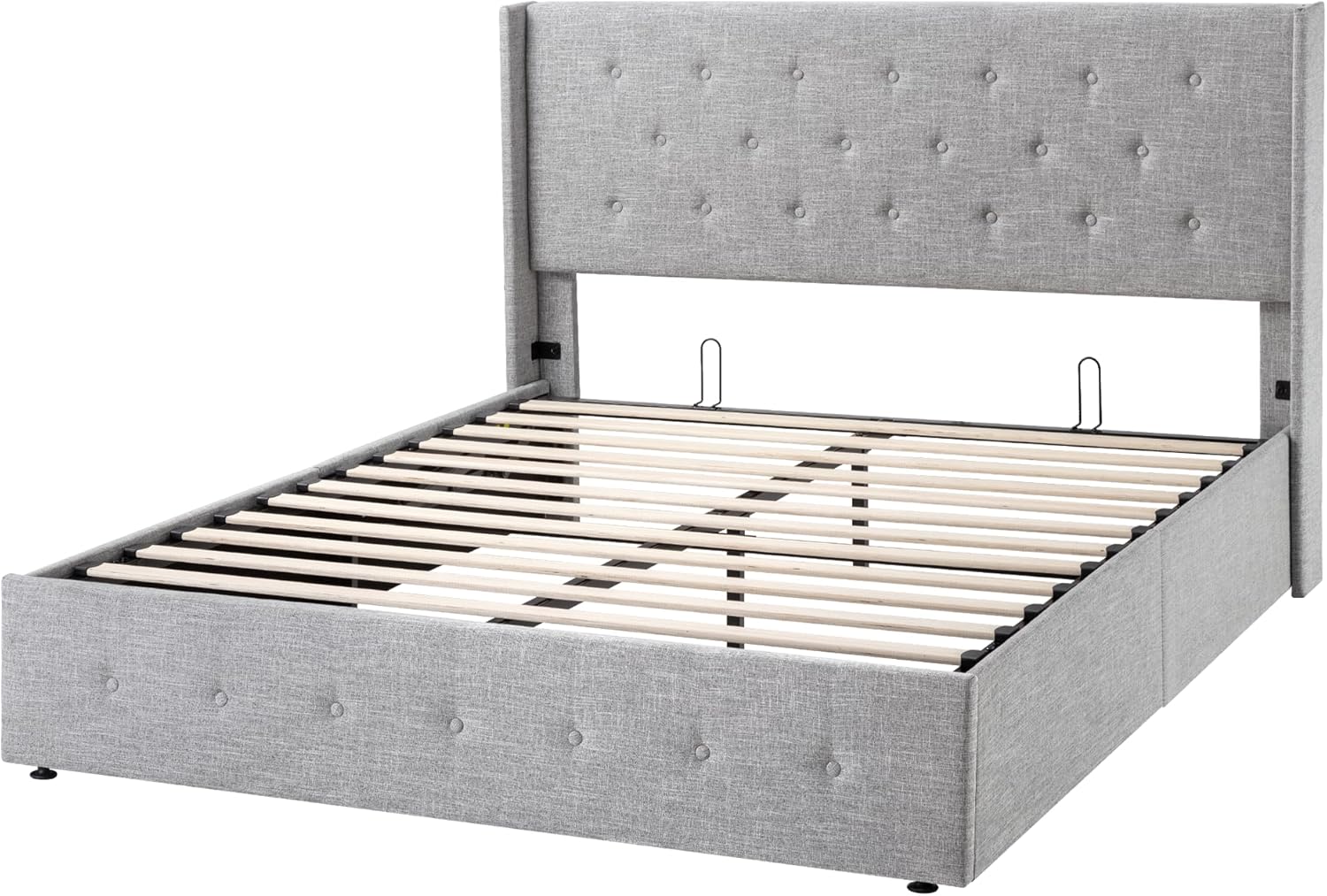 Queen Size Lift Up Storage Bed with Wingback Headboard, Upholstered Platform Bed Frame with Hidden Storage - Image 116