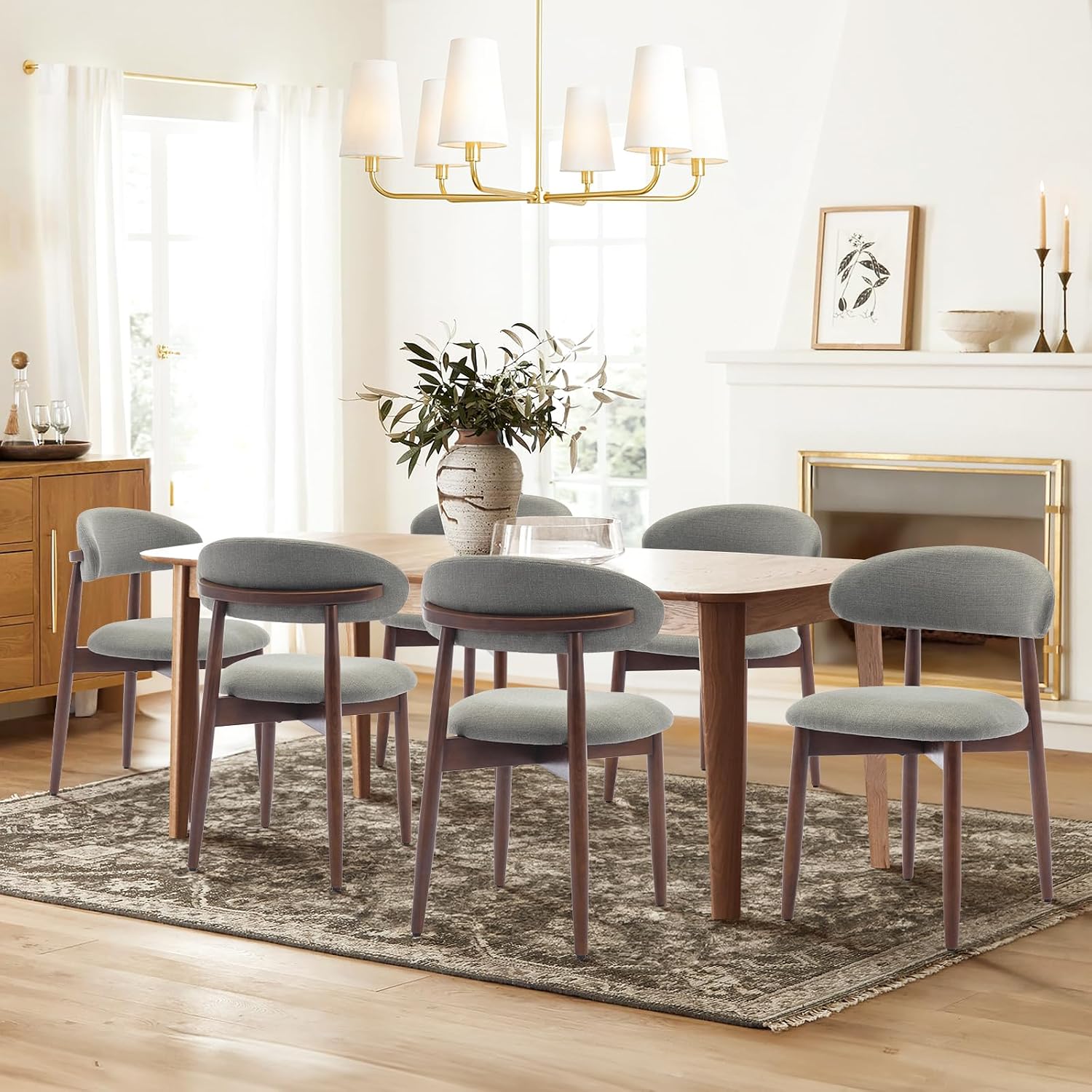 Wooden Dining Chairs Set of 6, Upholstered Kitchen Side Chair, Camel - Image 3