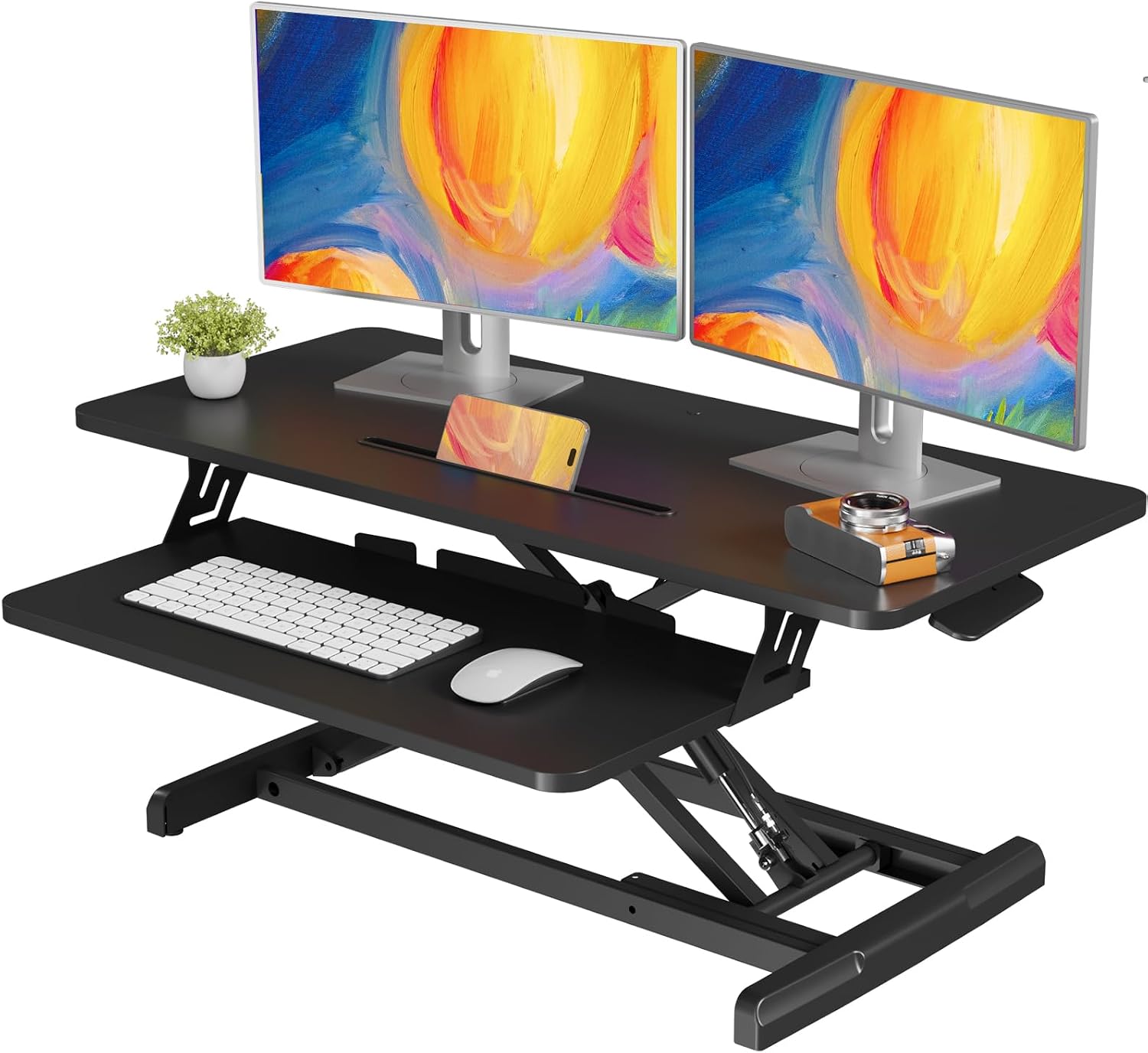 32" Height Adjustable Standing Desk Converter, Sit-Stand Desk Riser with Keyboard Tray, Desktop Workstation Riser for Home Office - Image 4