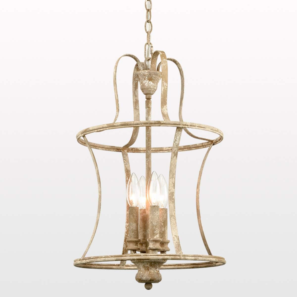 Modern Lantern Pendant Light 4-Light Lantern Chandelier Lighting, Rusty Gold Pendant Lights Kitchen Island Hanging Light Fixtures for Dining Room Hallway Living Room