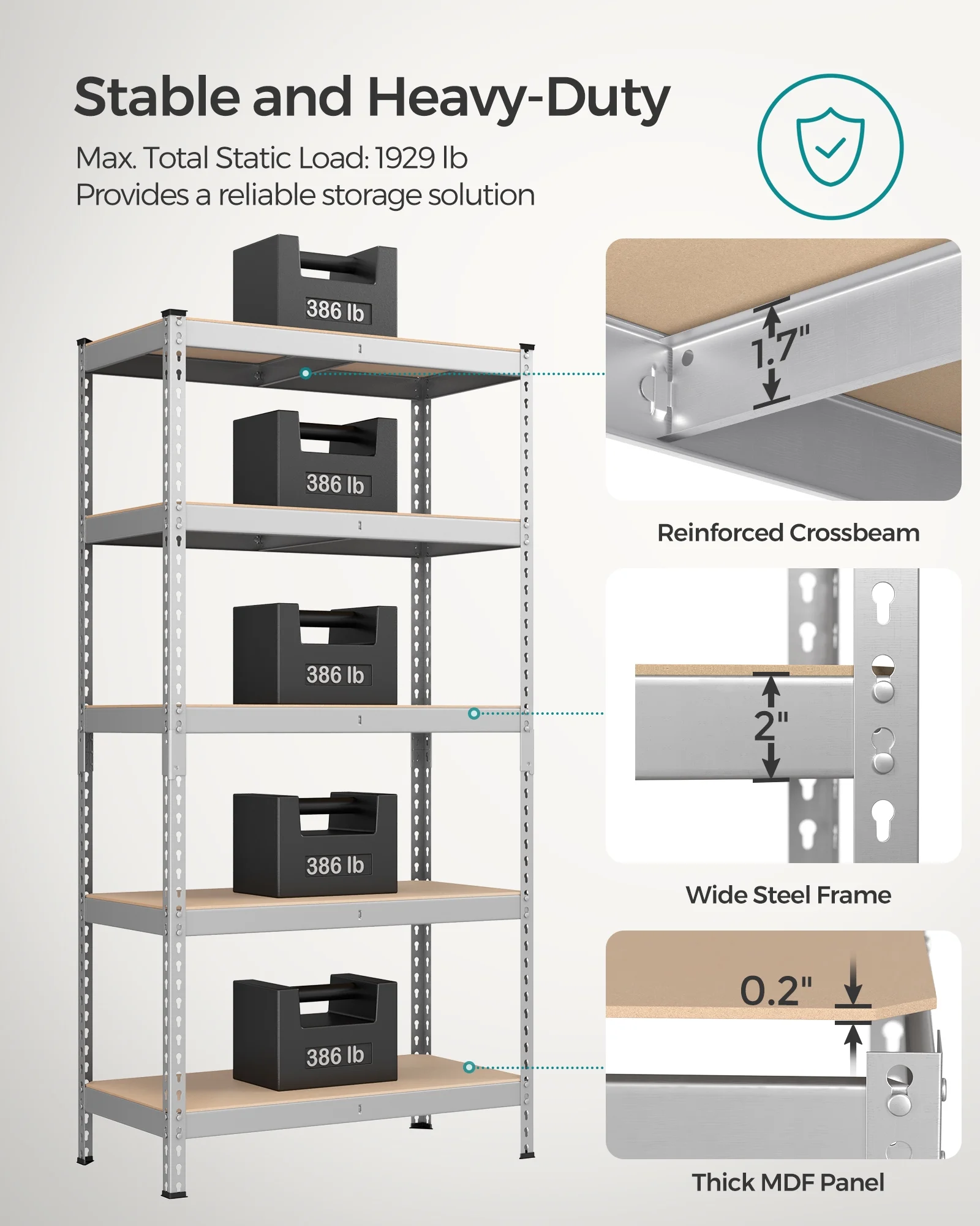 Set of 2 Heavy-Duty 5-Tier Storage Shelves, 2310 lb Total Capacity, Boltless Adjustable Steel Shelving Units for Garage Basement, 59.1" H, Black - Image 15