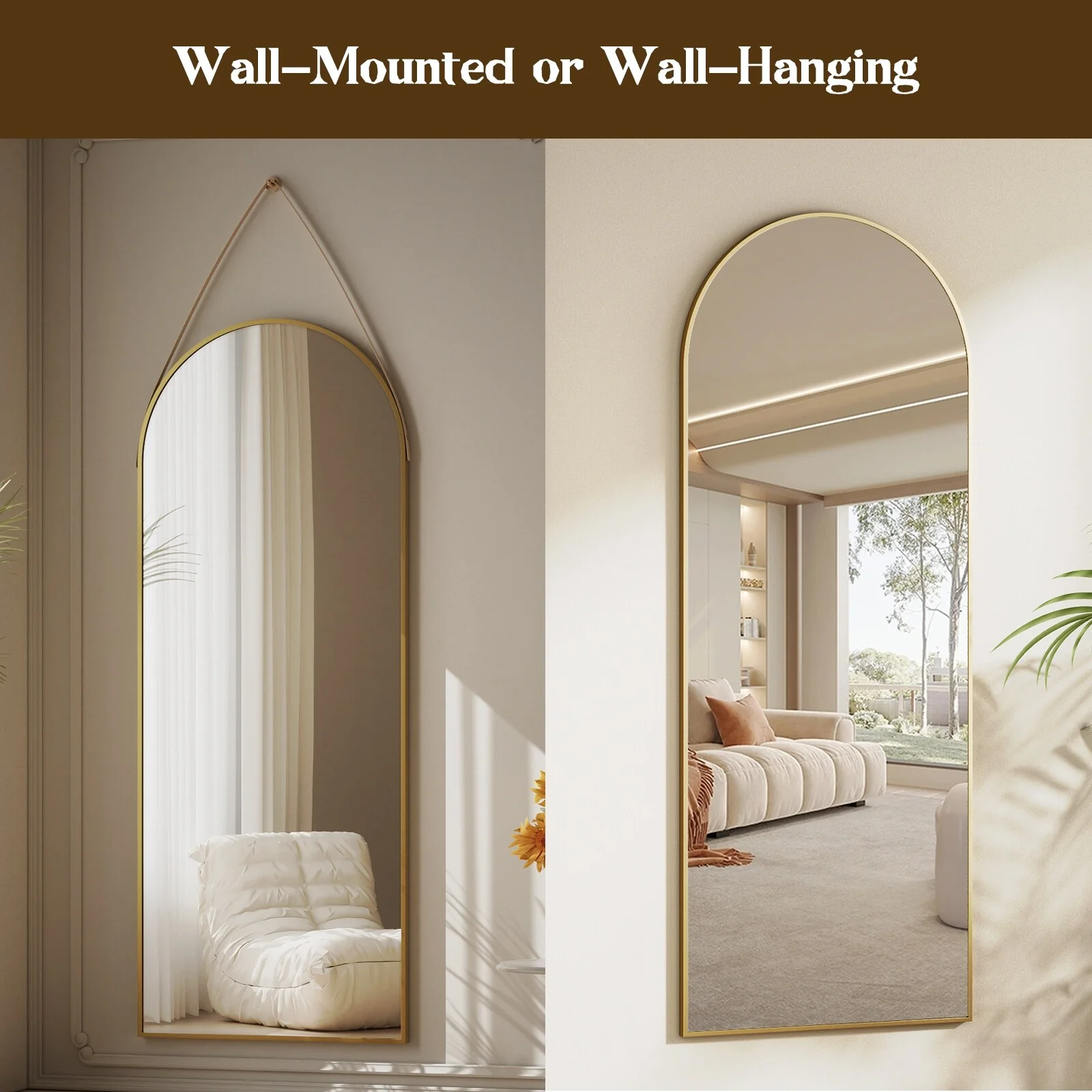 48 x 16 Inch Full Length Wall Mirror with Leather Strap, Hanging Full Body Mirror for Bedroom, Entryway and Home Decor - Image 6