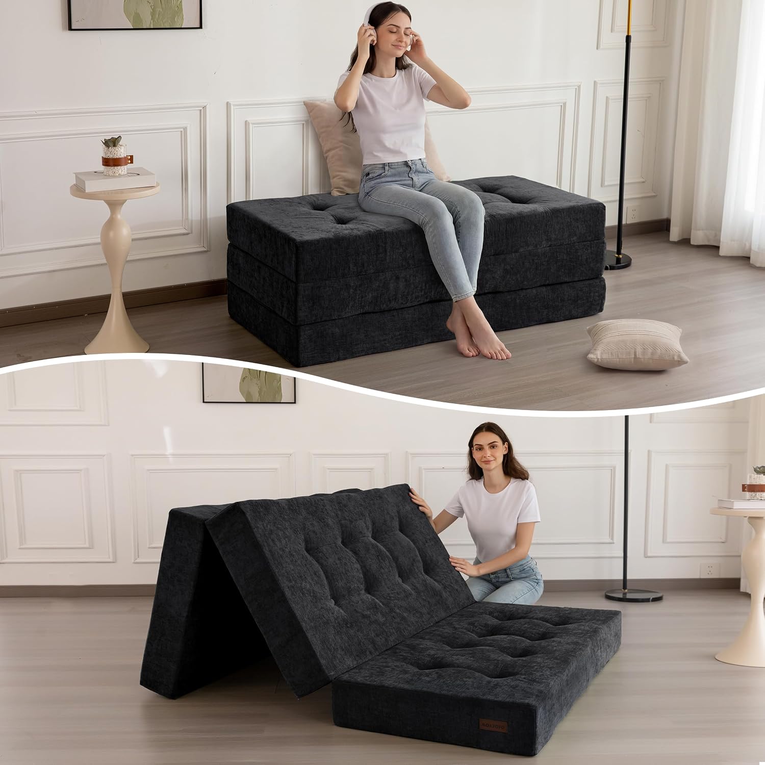 6" Folding Sofa Bed for Floor, Tufted Tri-Fold Floor Mattress - Image 6