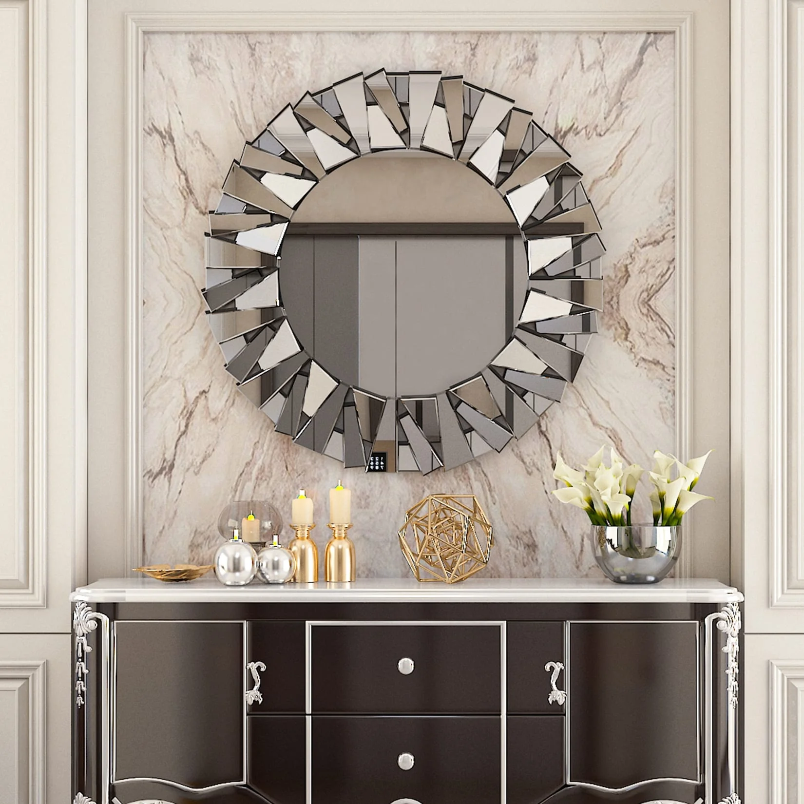 32 Inch Round Decorative Wall Mirror, Glass Accent Mirror for Home Decor