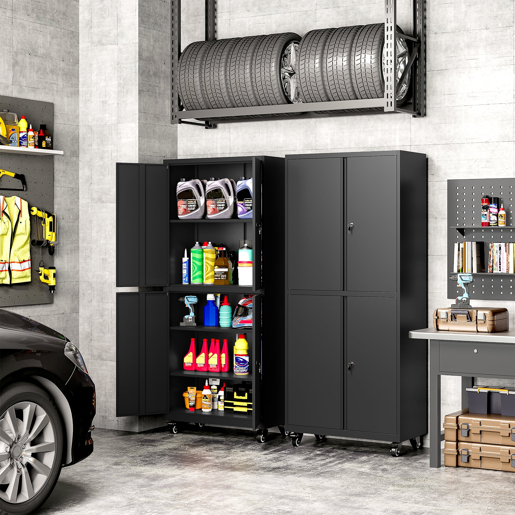 AUHUP 73" Rolling Garage Storage Cabinets with 3 Adjustable Shelves, Metal Storage Cabinet with Wheels, Black Gray Tool Cabinet for Garage,Home,Warehouse,Workshop - Image 20