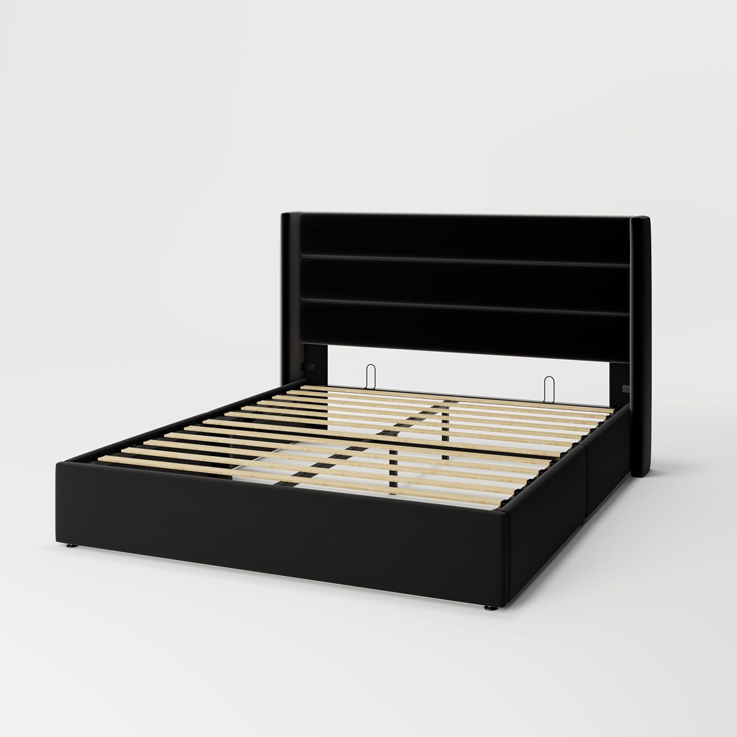 Queen Size Lift Up Storage Bed with Wingback Headboard, Upholstered Platform Bed Frame with Hidden Storage - Image 185