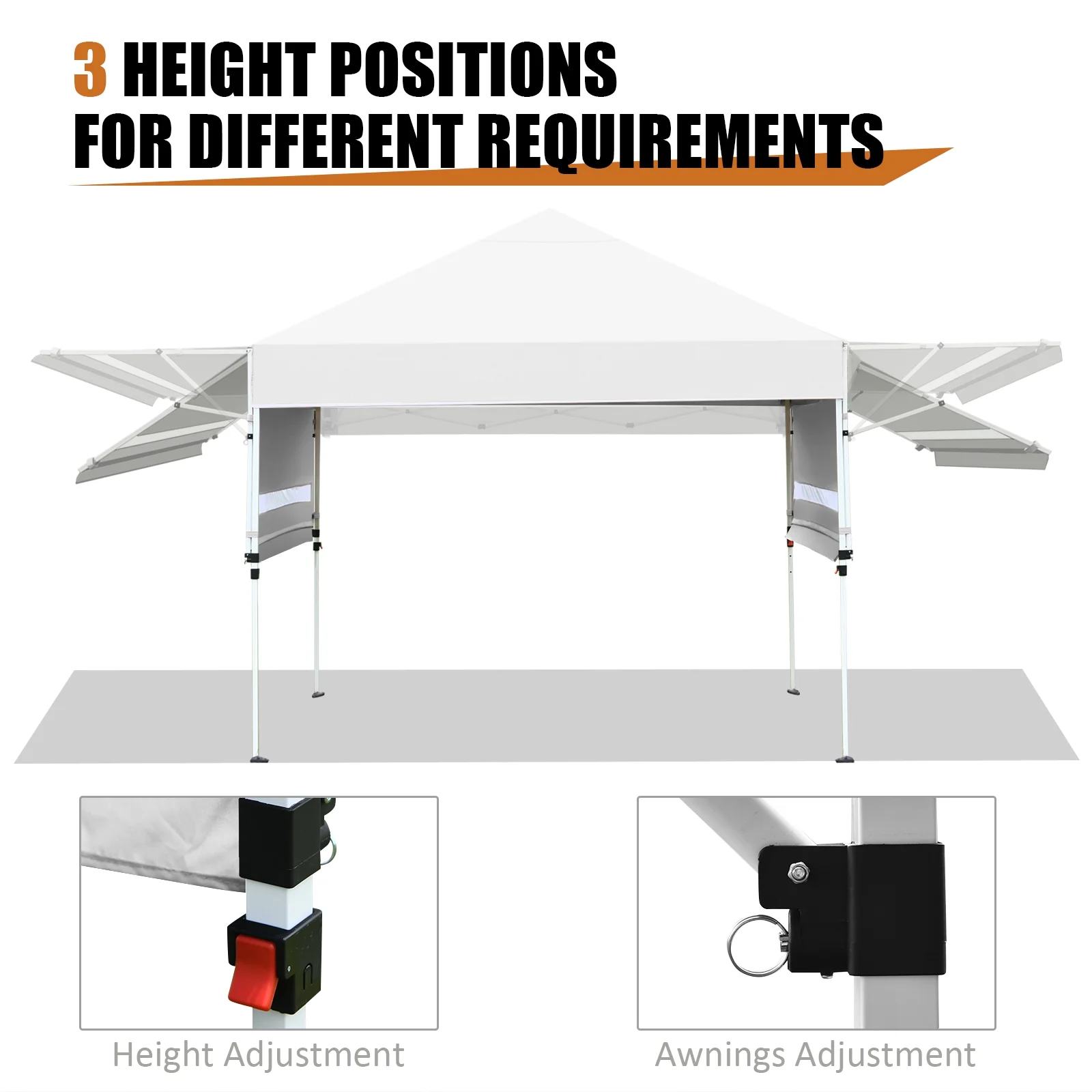 Patiojoy 10x17ft Pop up Canopy 3 Height Adjustment Folding Tent with Roller Bag White - Image 11