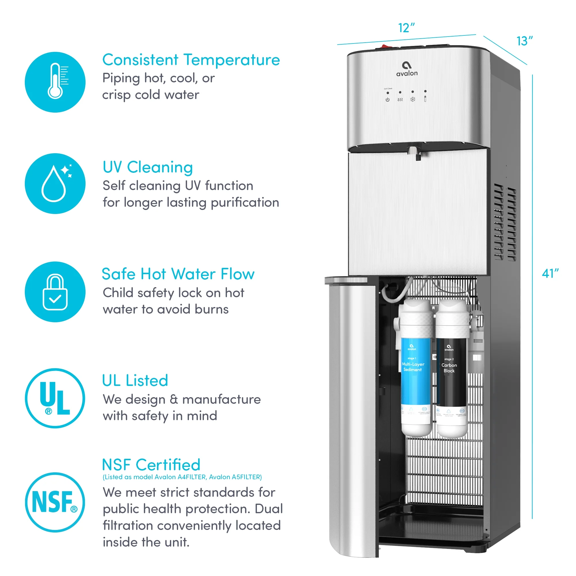 Avalon Self Cleaning Bottleless Water Cooler Dispenser 3 Temperatures - Image 2