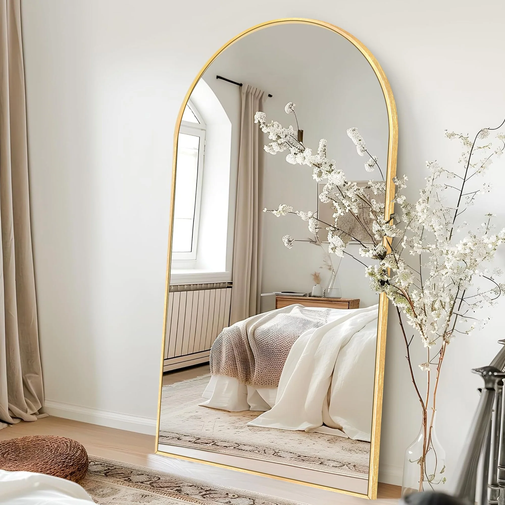 Modern Arched Full Length Floor Mirror, Aluminum Alloy Frame Standing Full Body Mirror - Image 9
